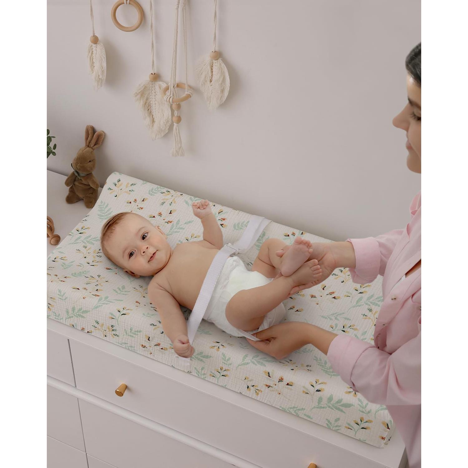 Cubierta de Cambiador de Muselina Blissful Diary 2 Pzas Verde Romano y Hoja