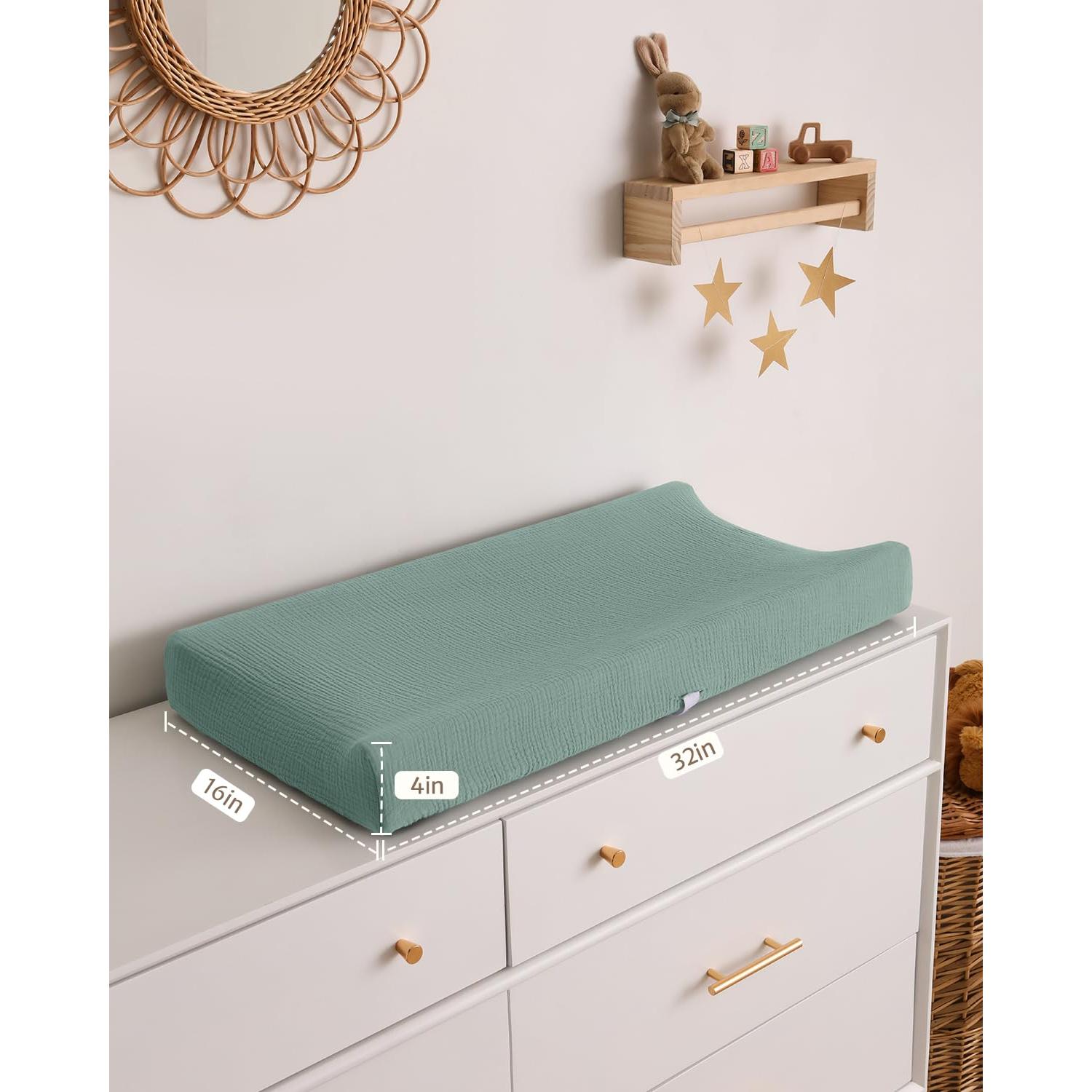 Cubierta de Cambiador de Muselina Blissful Diary 2 Pzas Verde Romano y Hoja