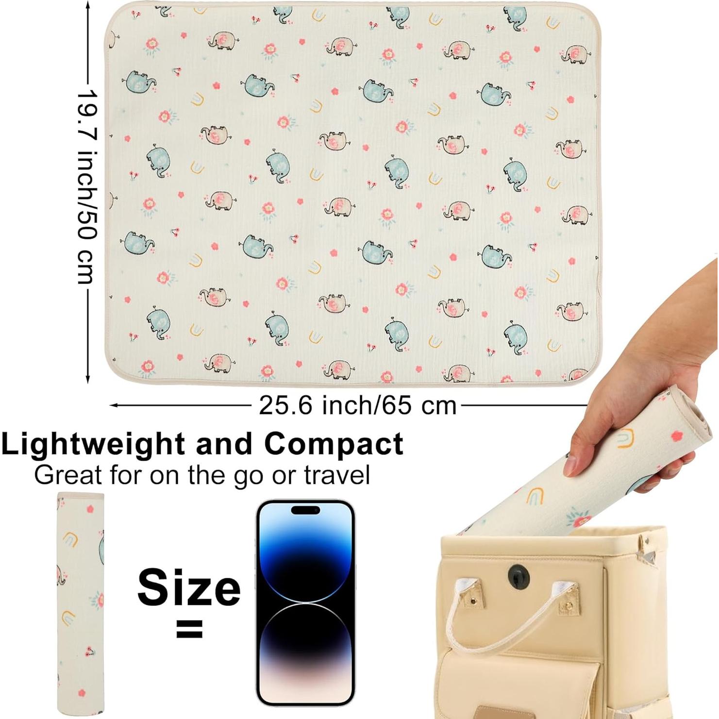 Alfombrilla para Cambiar Bebés Elefante 50x65cm Algodón Muselina