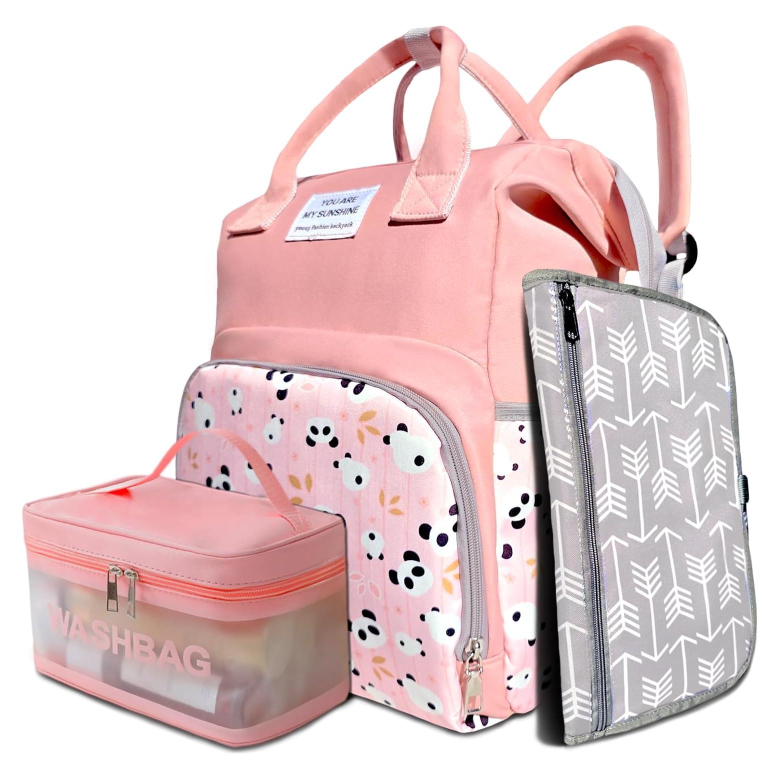 Mochila de Pañales Abee Rosa Impermeable con Cambiador y Bolsa