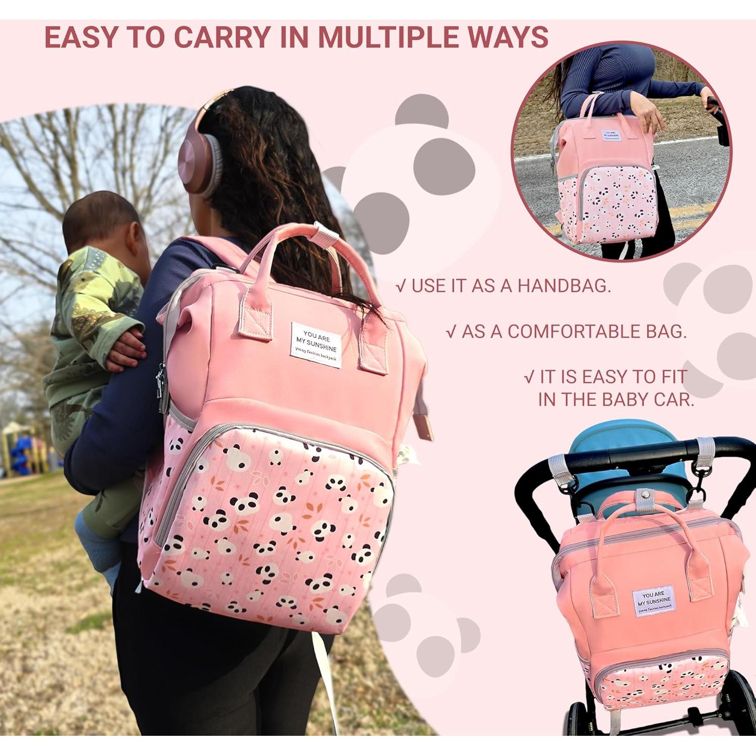 Mochila de Pañales Abee Rosa Impermeable con Cambiador y Bolsa