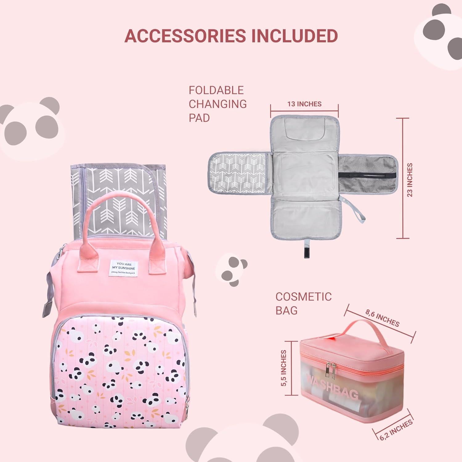 Mochila de Pañales Abee Rosa Impermeable con Cambiador y Bolsa