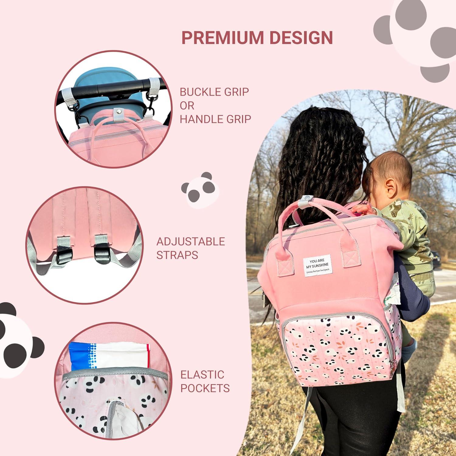 Mochila de Pañales Abee Rosa Impermeable con Cambiador y Bolsa