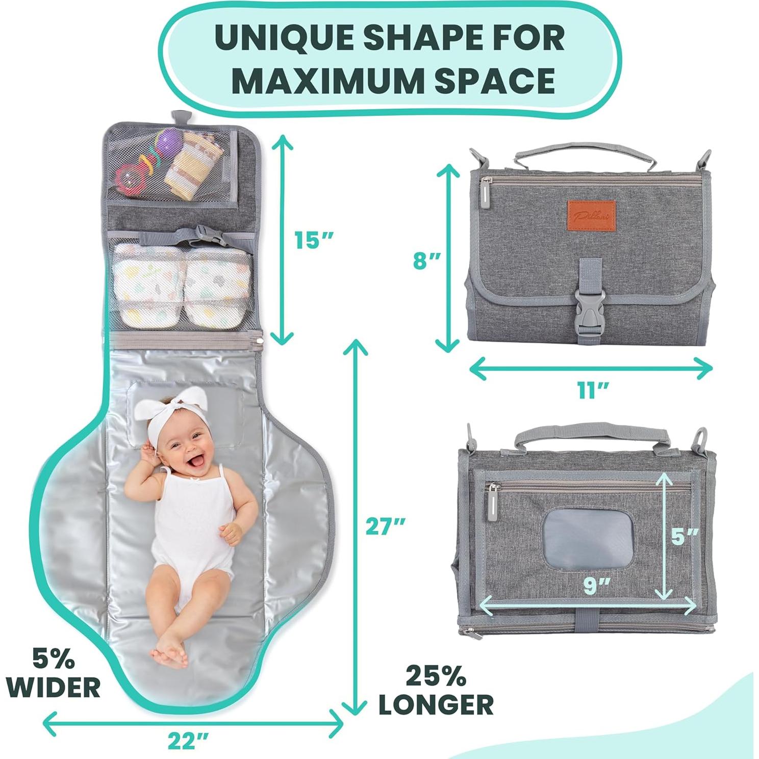 Almohadilla de Cambio Portátil Pillani Gris - Impermeable y Compacta