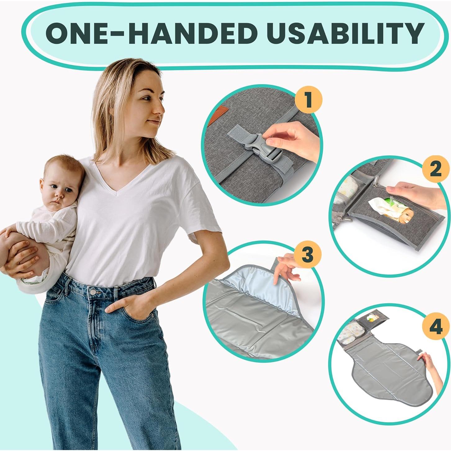 Almohadilla de Cambio Portátil Pillani Gris - Impermeable y Compacta