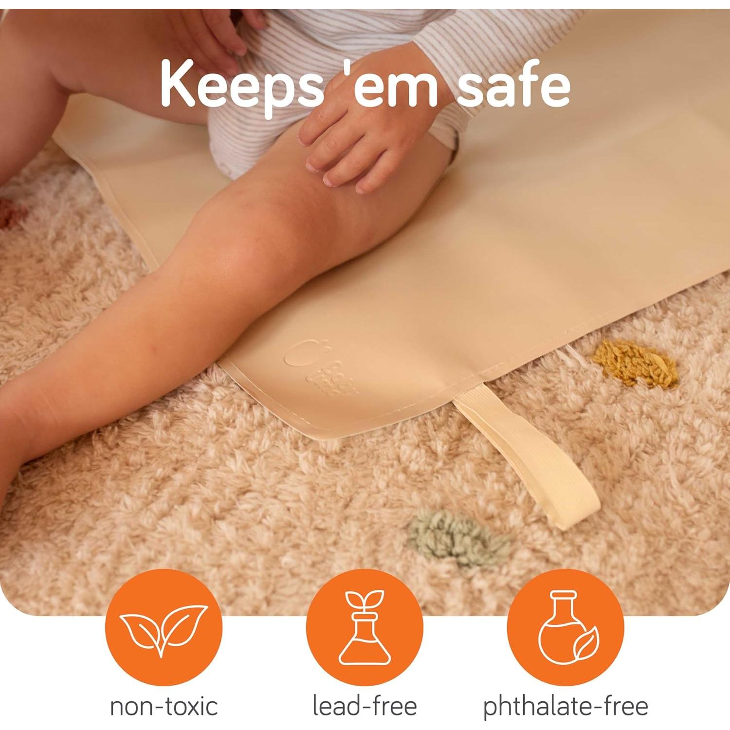 Baby Uma Vegan Leather Baby Changing Mat - Waterproof & Wipeable Changing Pad, XL for Growing Babies, Non-Toxic, Lead-Free & Phthalate-Free, Folds up for Easy Transport, 30″ x 16″ (Ivory)