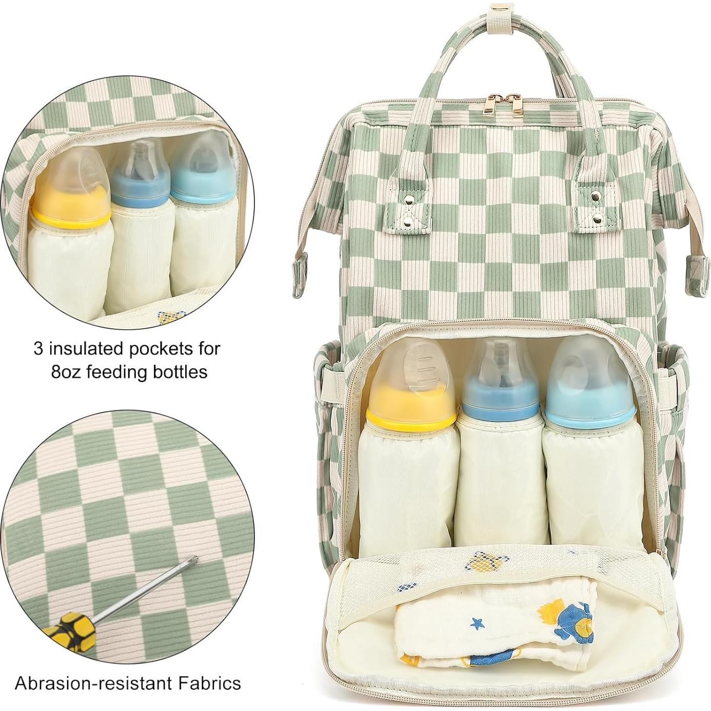 Mochila de Pañales Pana Verde Cuadros 22L para Mamá