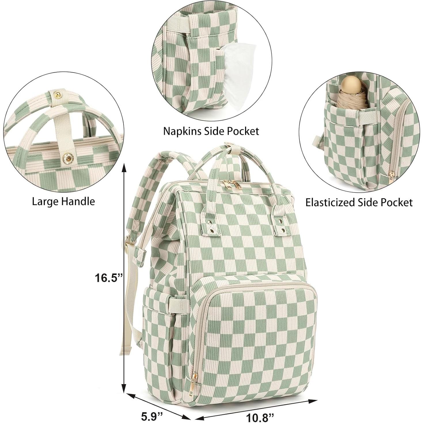 Mochila de Pañales Pana Verde Cuadros 22L para Mamá