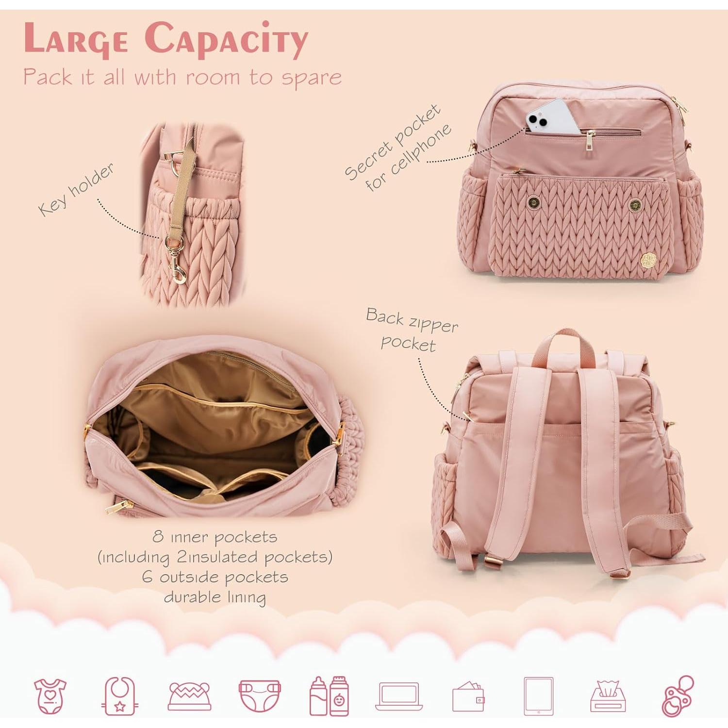 Mochila de Pañales SEWBOO Rosa Polvoriento Impermeable 43x15x33cm