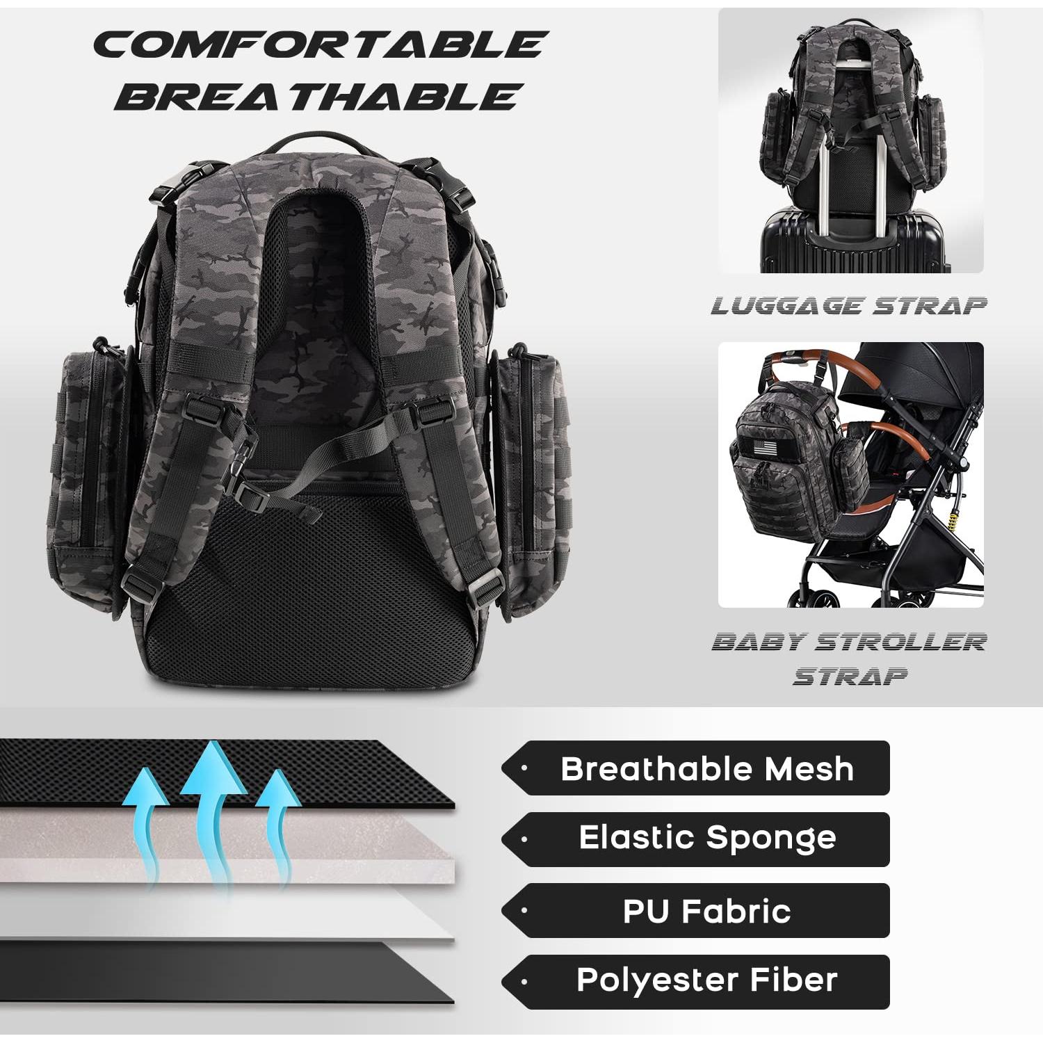 Mochila de Pañales Dinictis Camuflaje Negro 40L Impermeable