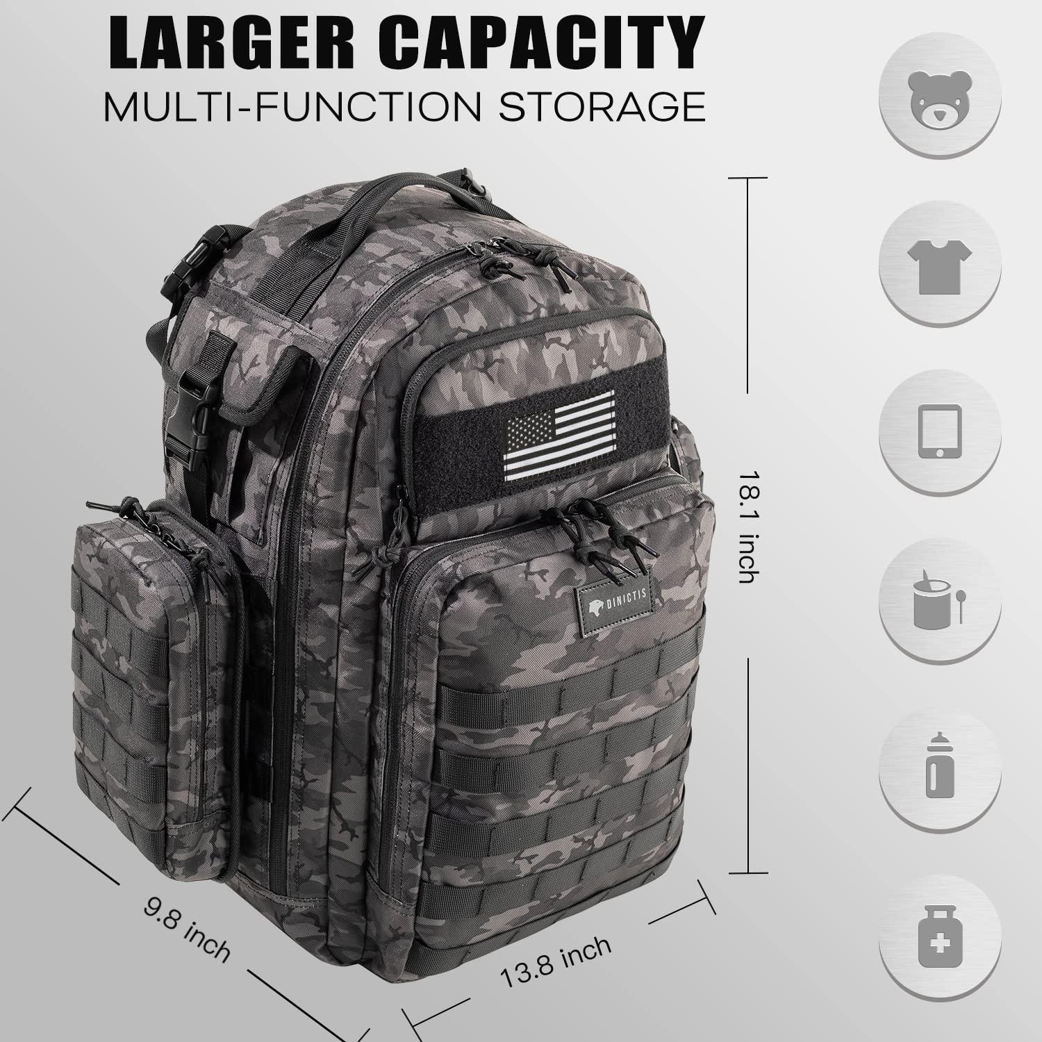 Mochila de Pañales Dinictis Camuflaje Negro 40L Impermeable