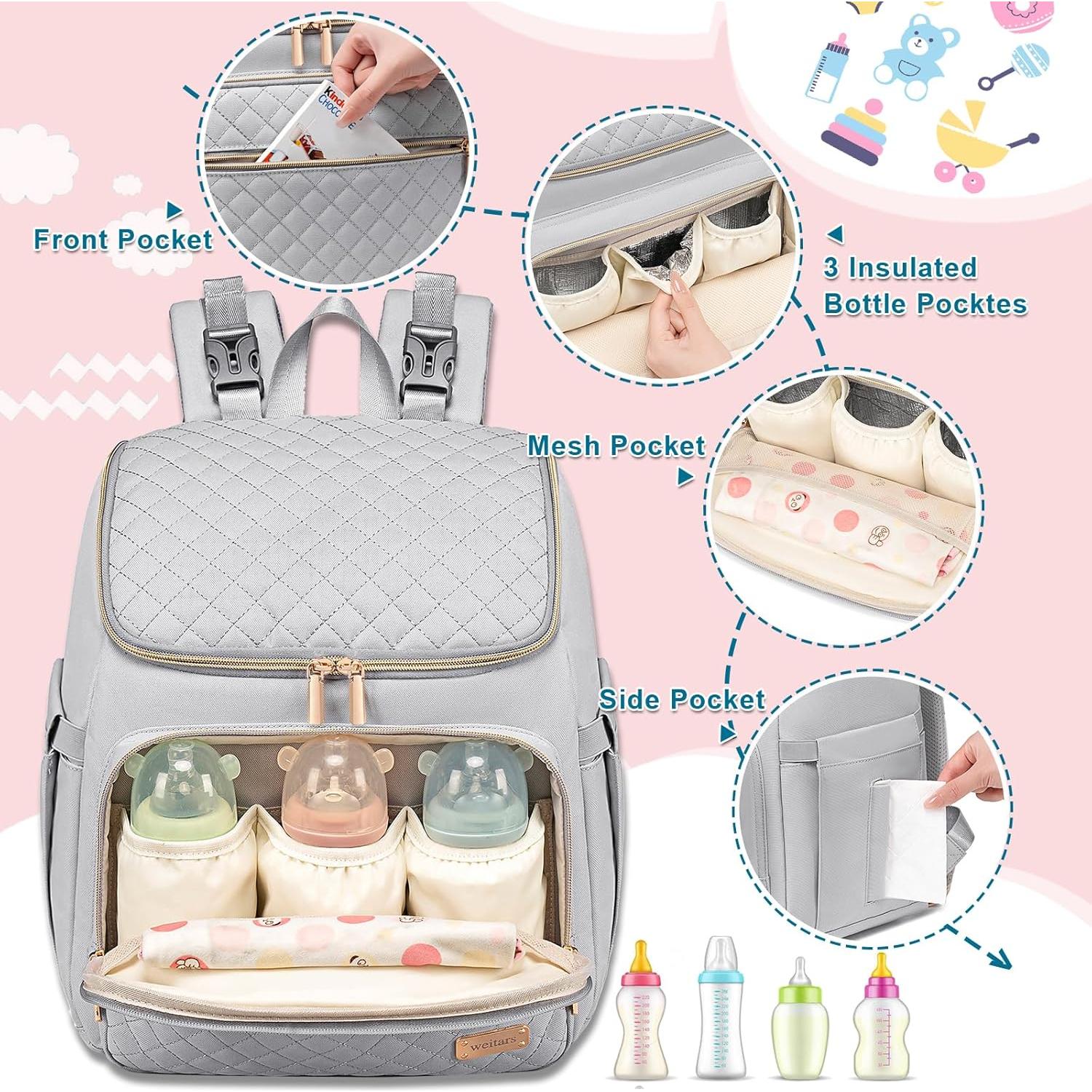 Mochila de Pañales Weitars Grande Gris con Cambiador 25L