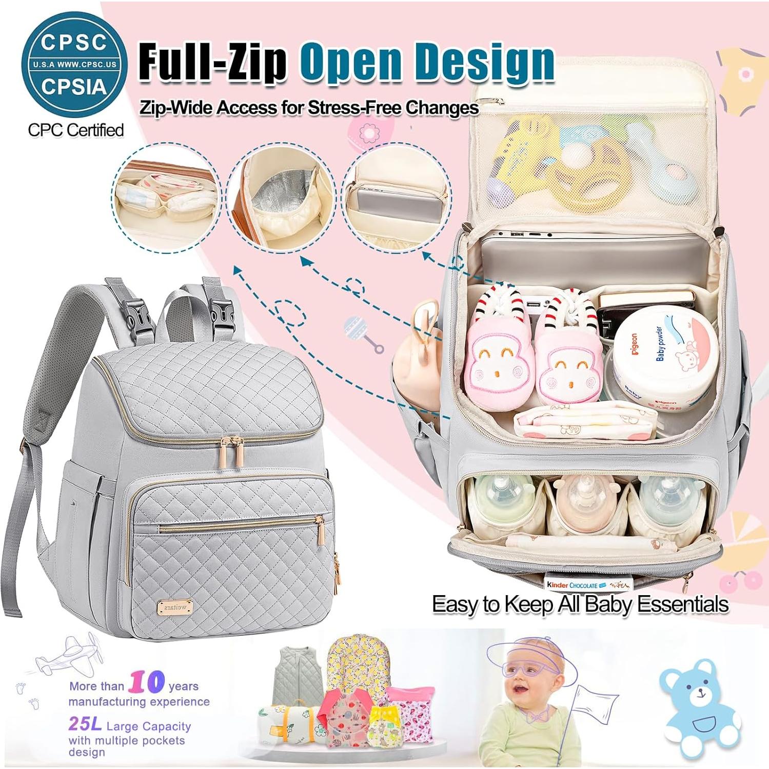 Mochila de Pañales Weitars Grande Gris con Cambiador 25L