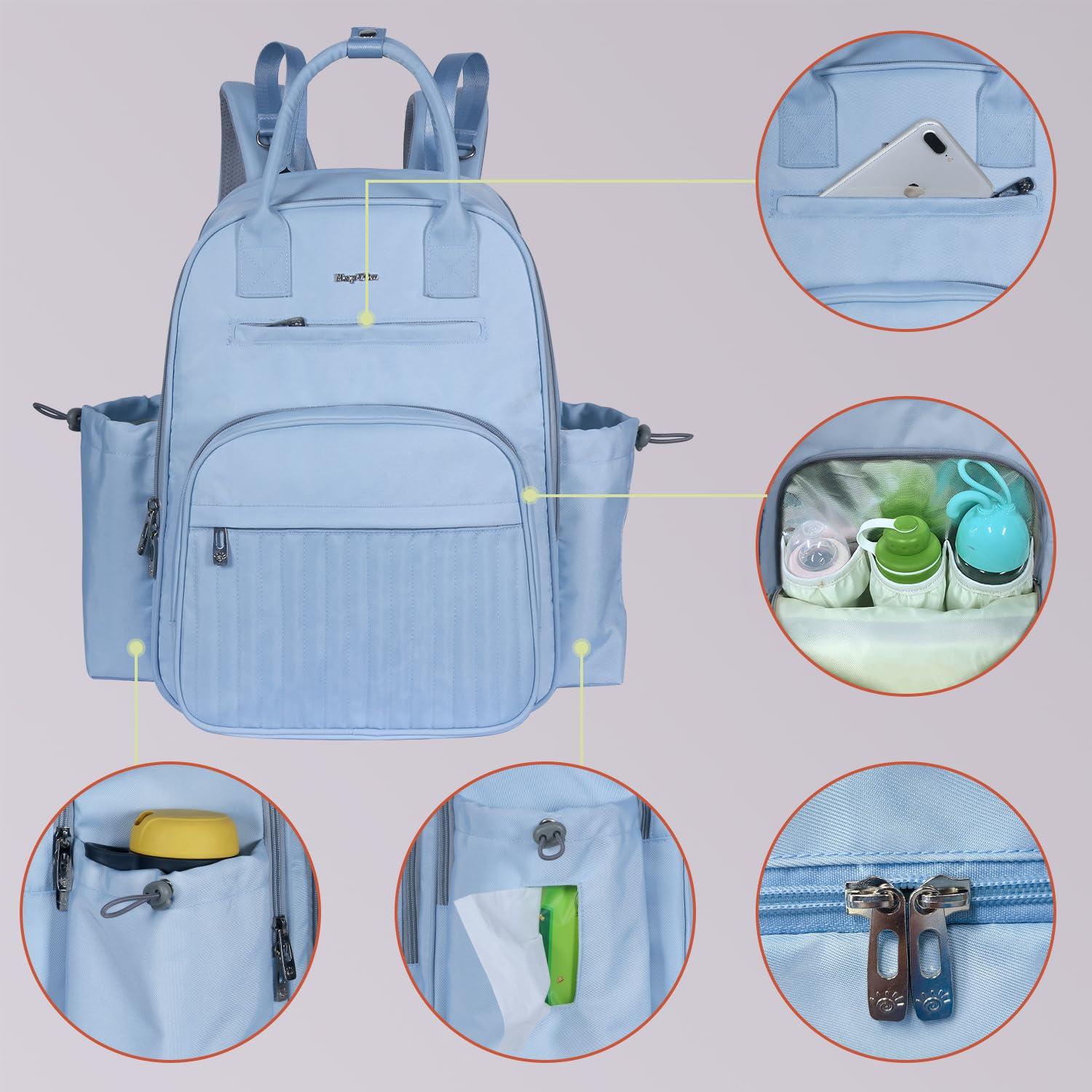 Mochila para Pañales Hap Tim Azul, Gran Capacidad 19 Bolsillos