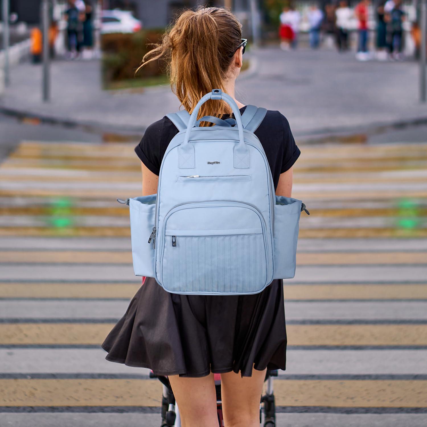 Mochila para Pañales Hap Tim Azul, Gran Capacidad 19 Bolsillos