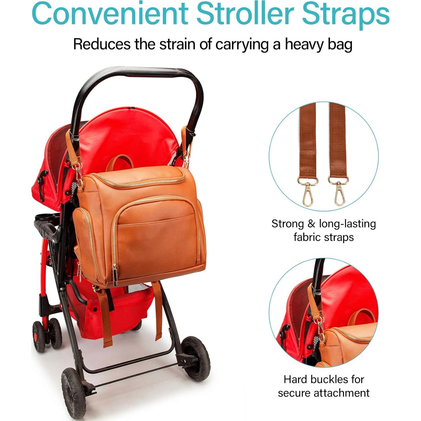 Mochila de Pañales de Cuero Vegano Marrón con Cambiador