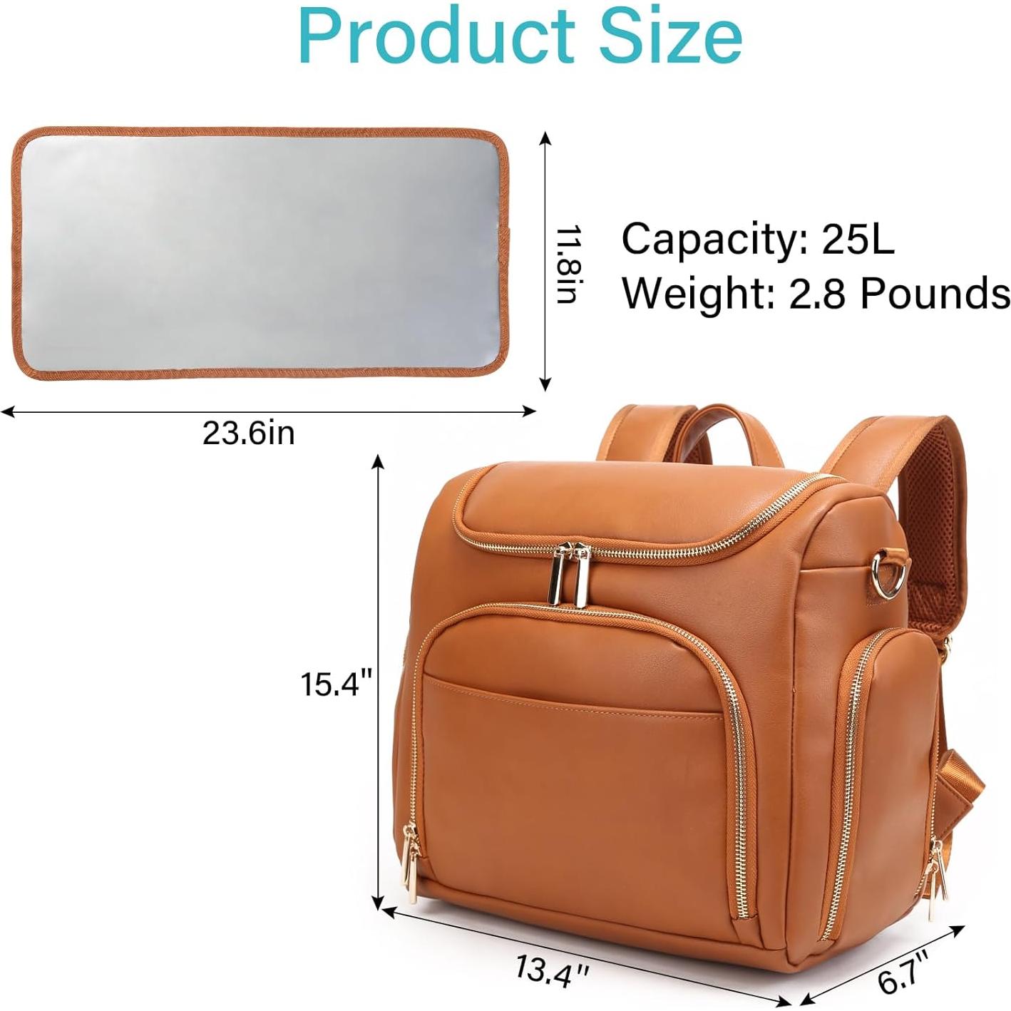 Mochila de Pañales de Cuero Vegano Marrón con Cambiador