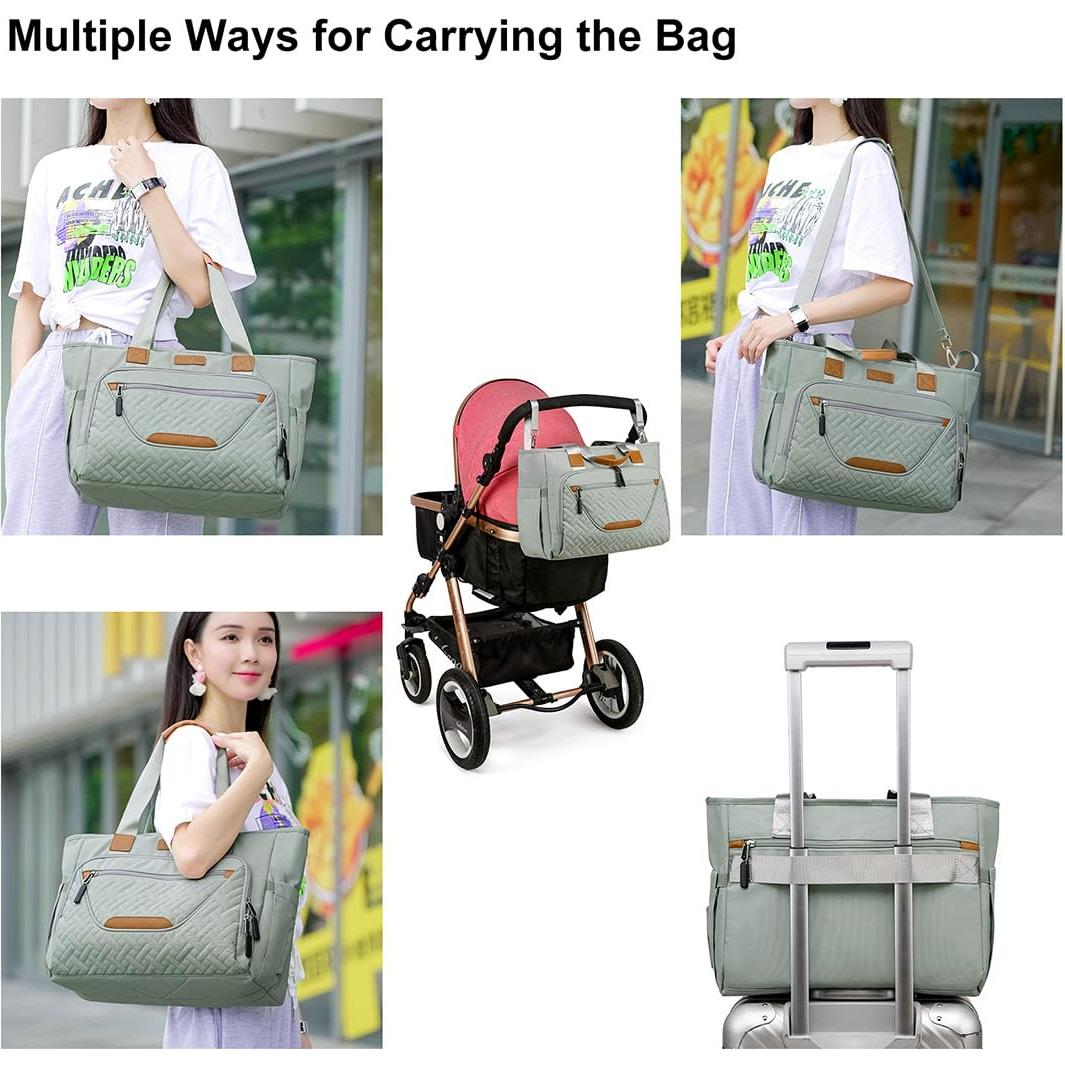 Bolsa de Pañales Grande Tote Nylon Gris Morandi con Compartimentos