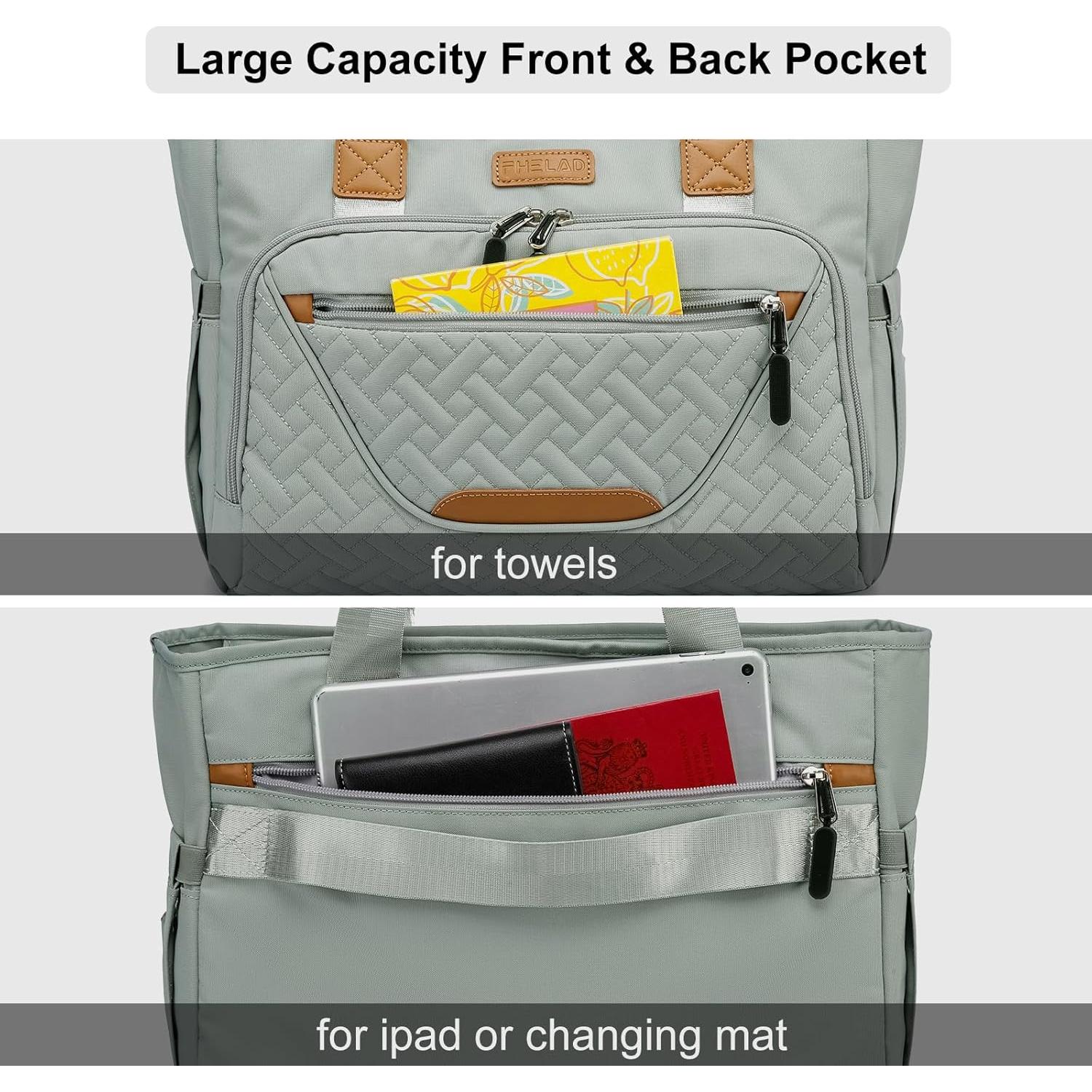 Bolsa de Pañales Grande Tote Nylon Gris Morandi con Compartimentos