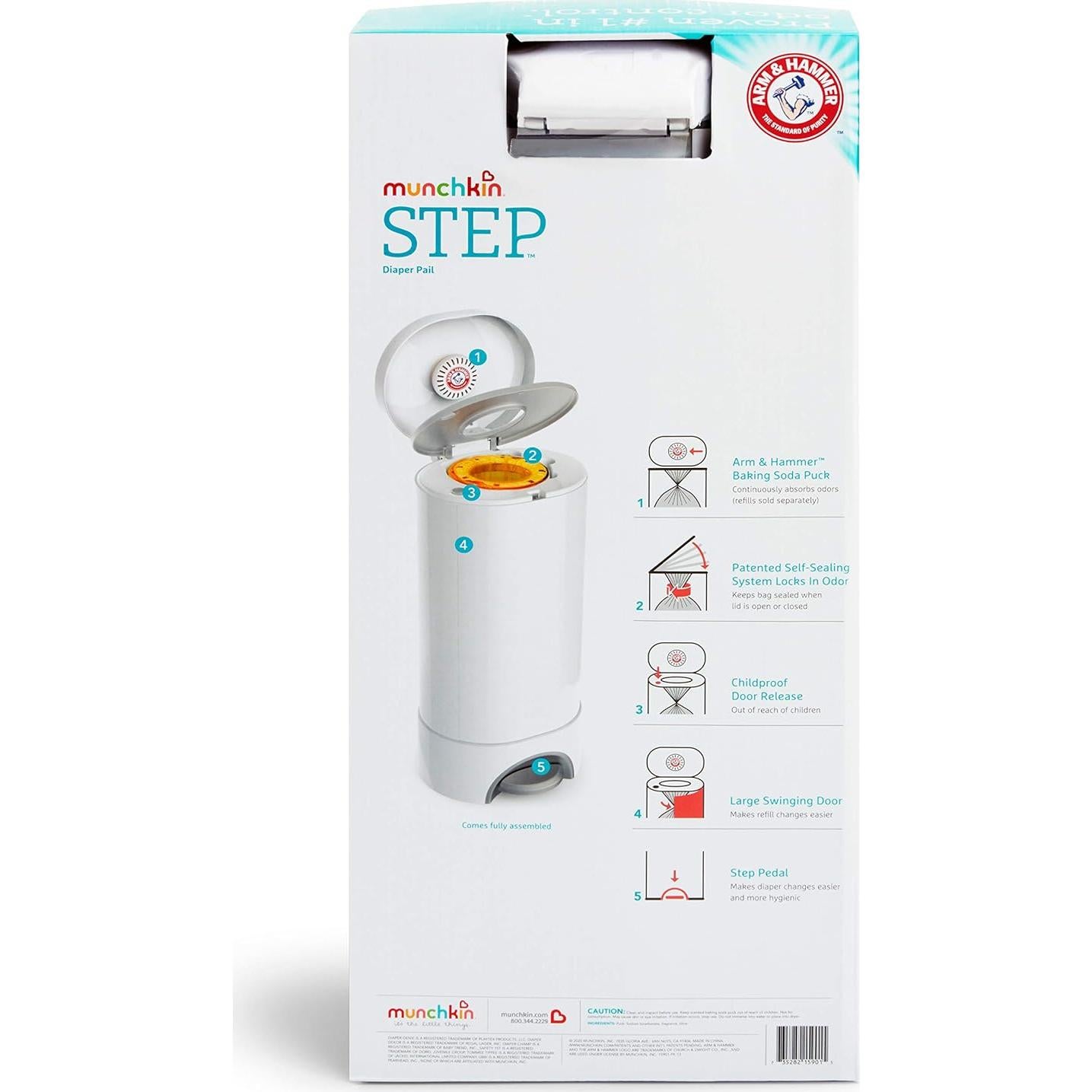 Cubo de Pañales Munchkin Step con Control de Olores y Bicarbonato