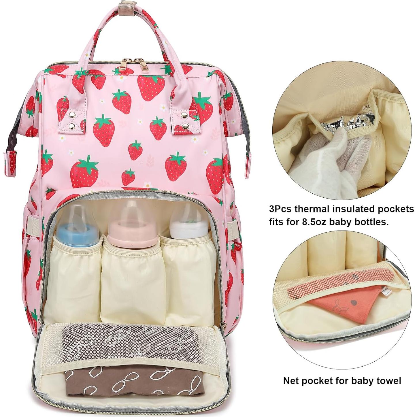 Mochila de Pañales Fresa Impermeable para Mamás 20L