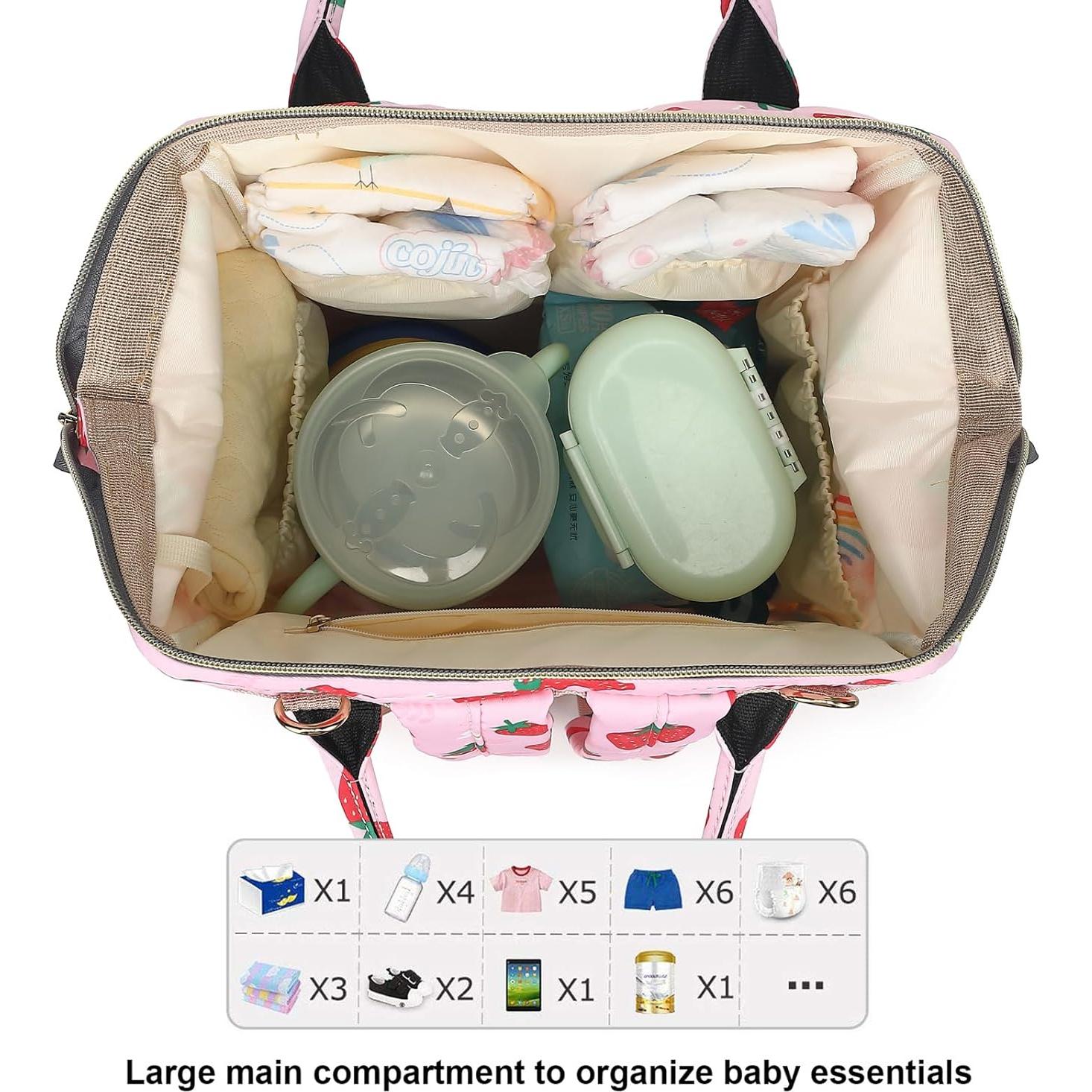 Mochila de Pañales Fresa Impermeable para Mamás 20L