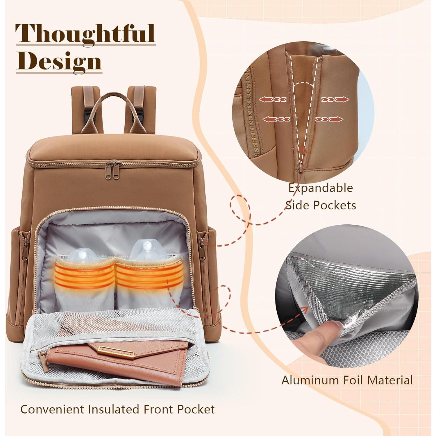 Mochila para Pañales Neopreno Marrón 20L 16 Organizadores