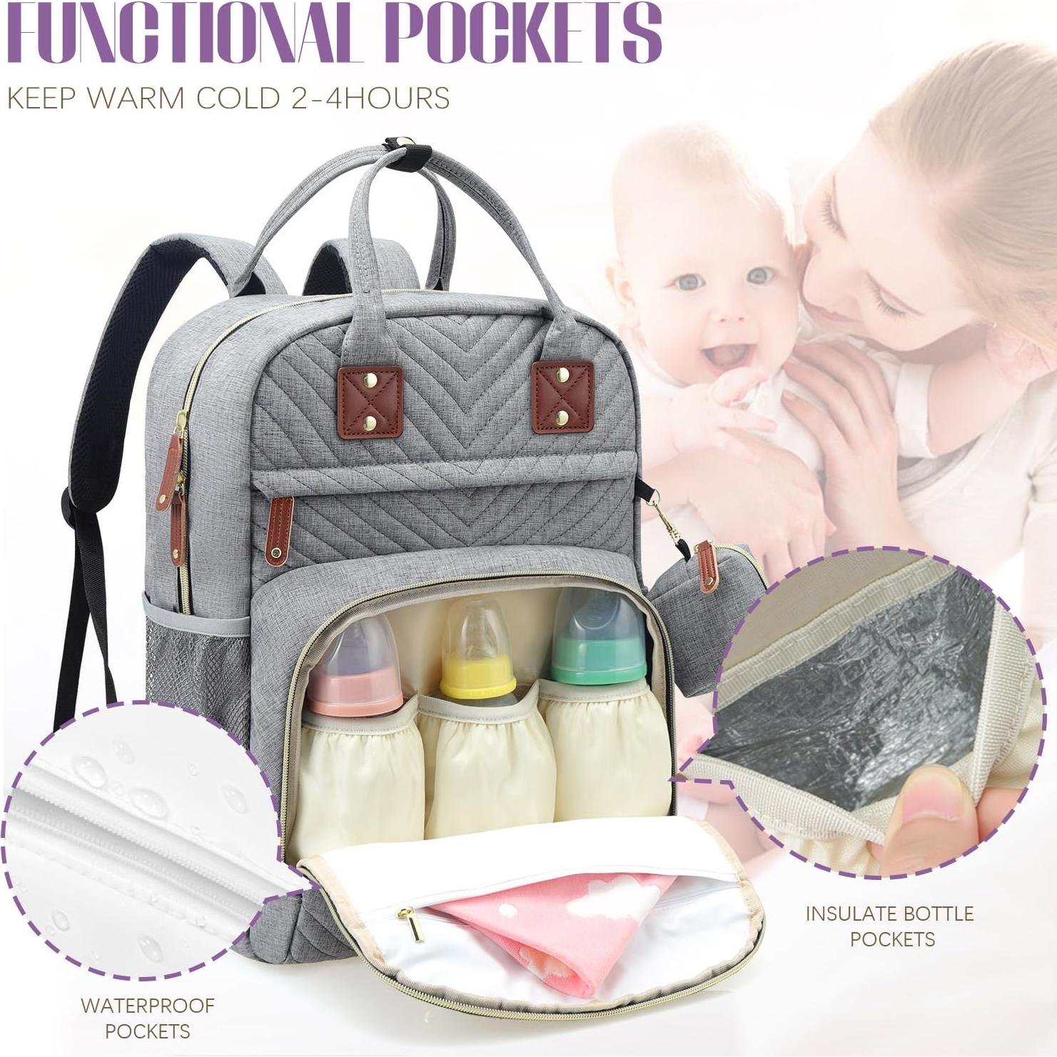 Mochila de Pañales Tuwubi Gris, Impermeable y Multifuncional