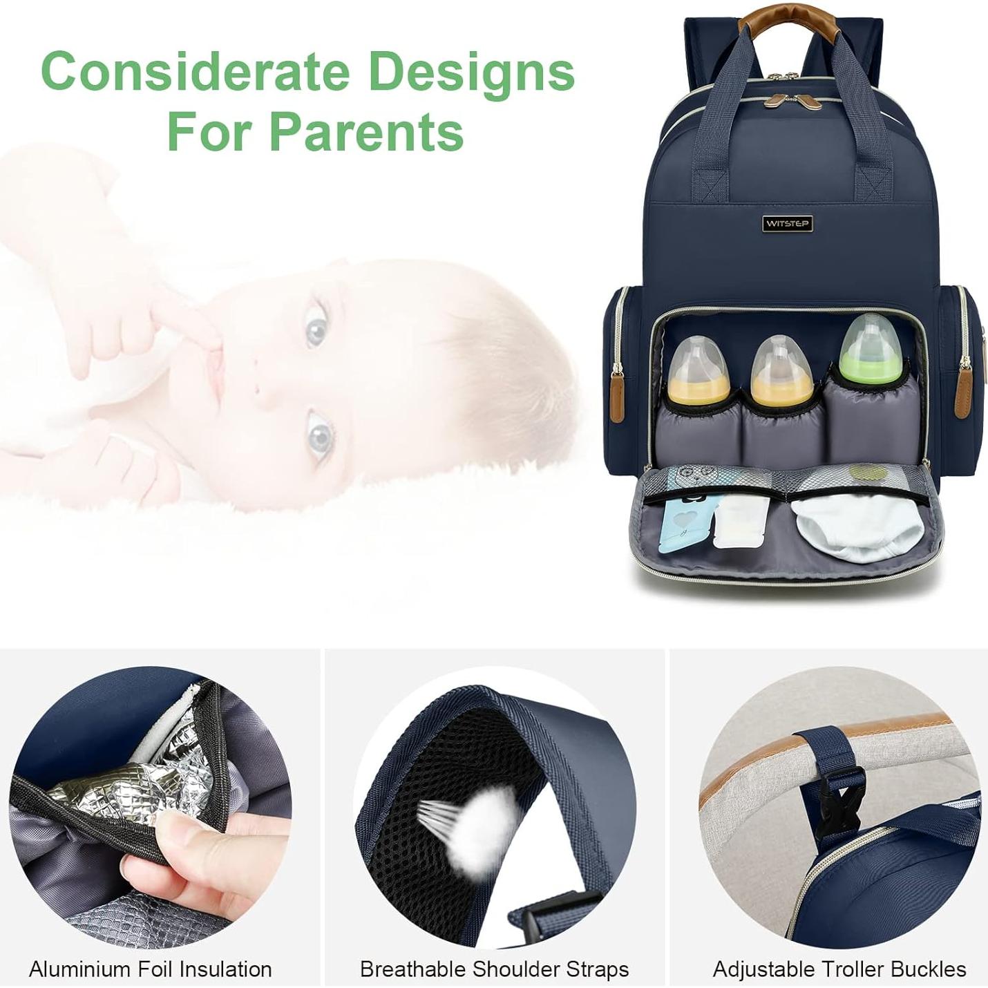 Mochila para Pañales WITSTEP Azul con Estación de Cambio