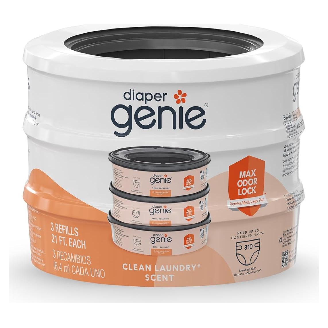 Recargas Diaper Genie 3-Pack 270 pañales aroma a ropa limpia