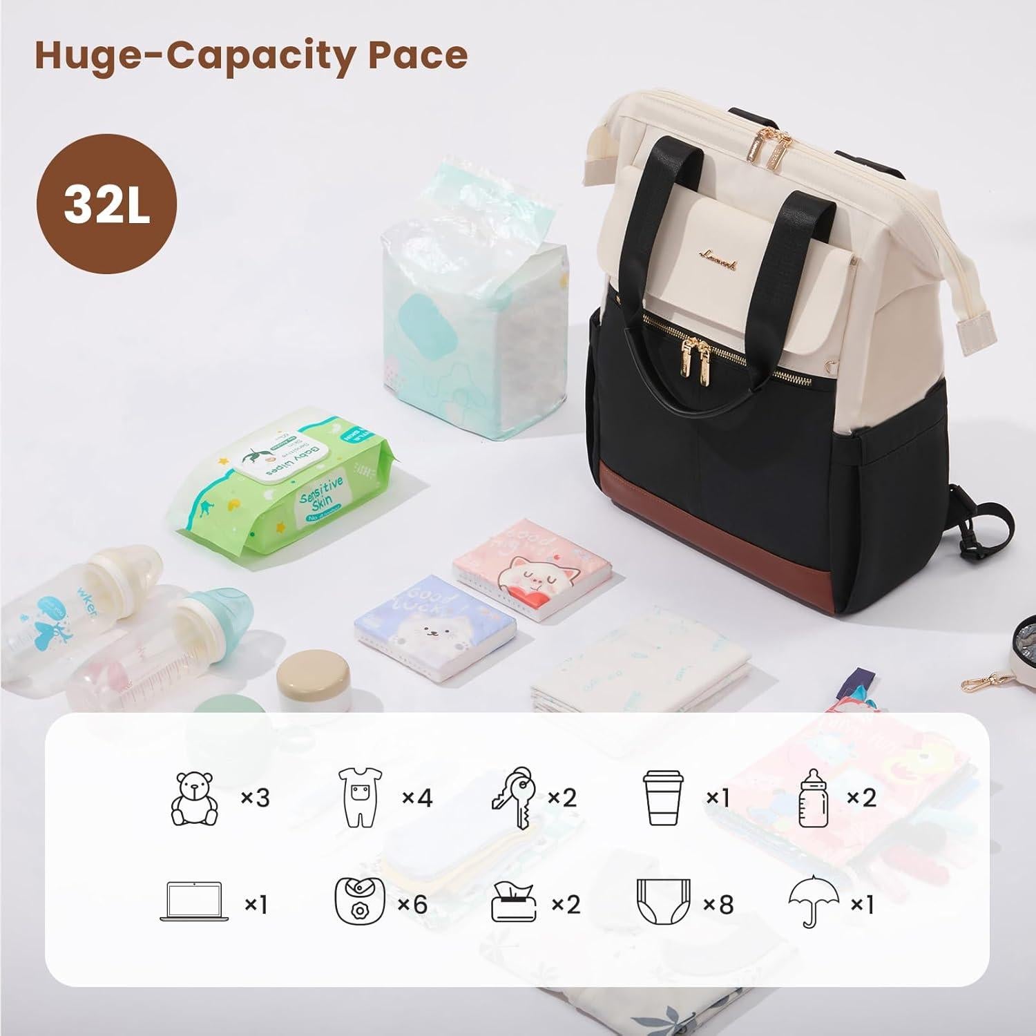 Mochila para Pañales LOVEVOOK Unisex 35L Impermeable con Cambiador