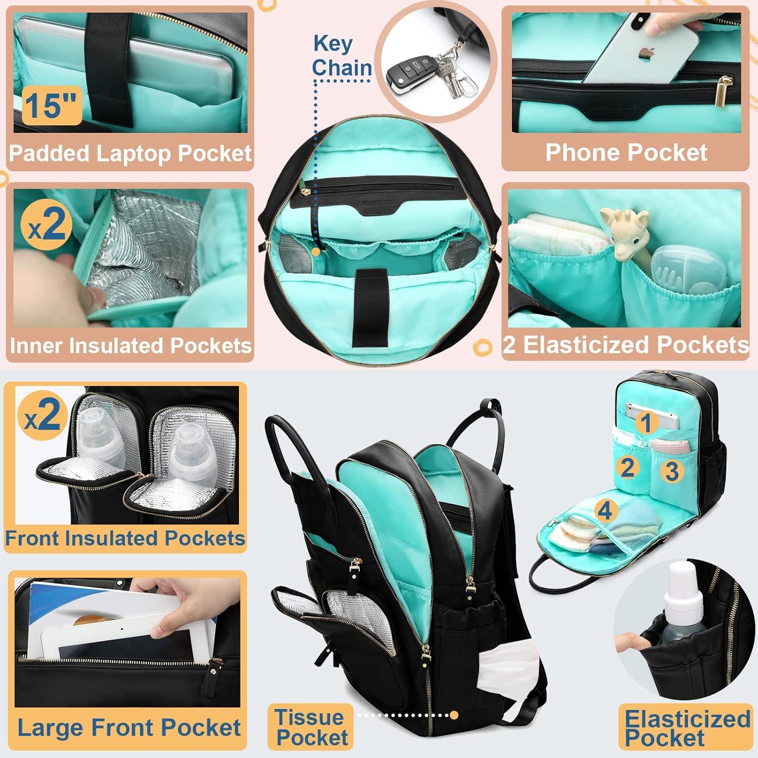 Mochila para Pañales MOMINSIDE de Cuero Sintético 18 Bolsillos