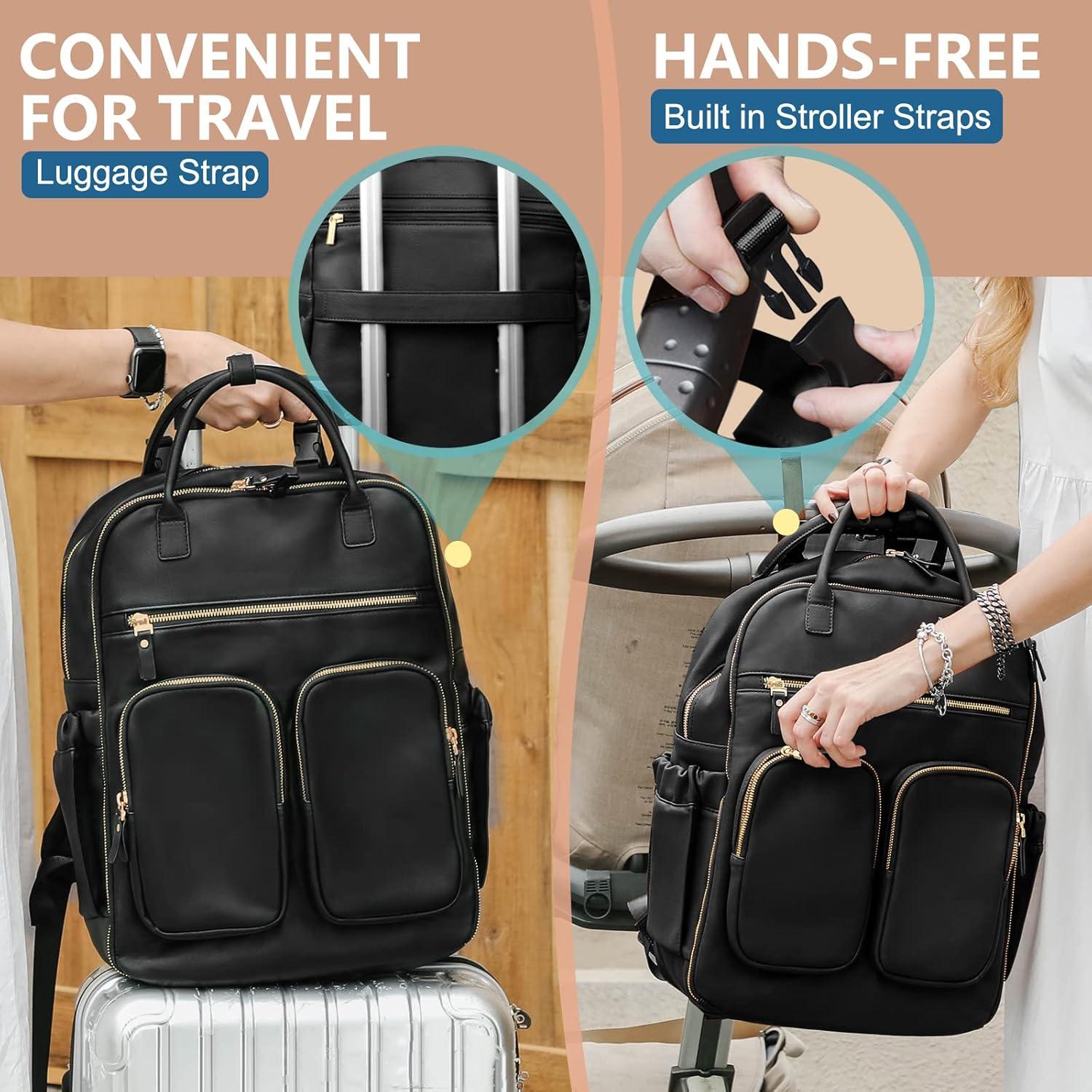 Mochila para Pañales MOMINSIDE de Cuero Sintético 18 Bolsillos