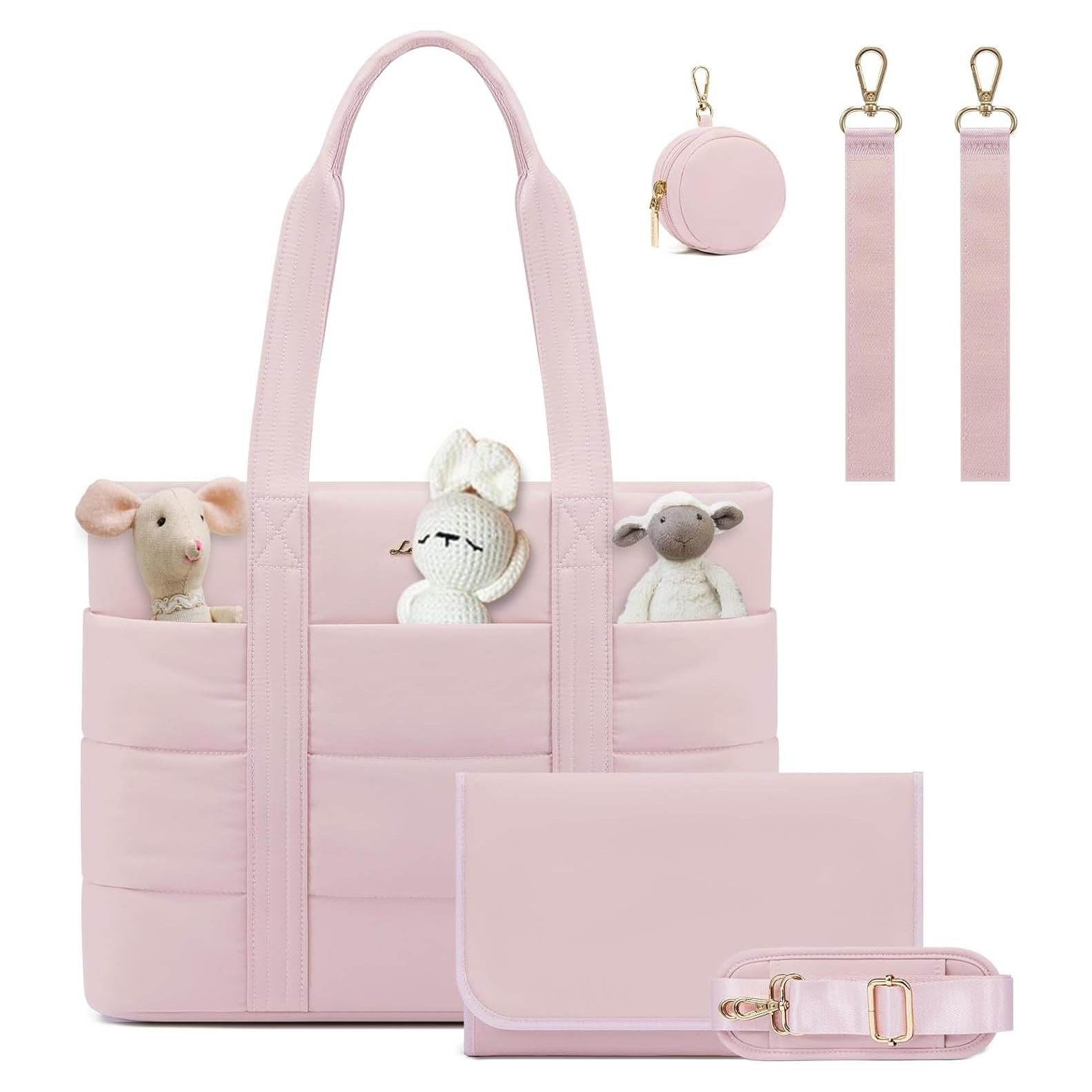 Bolsa de Pañales LOVEVOOK Rosa Impermeable 15.6" con Cambiador