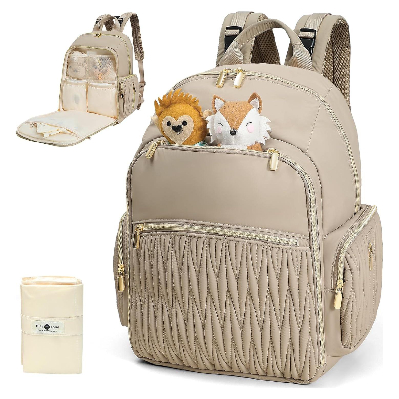 Mochila para Pañales Miss Fong Caqui - 16 Bolsillos, Impermeable