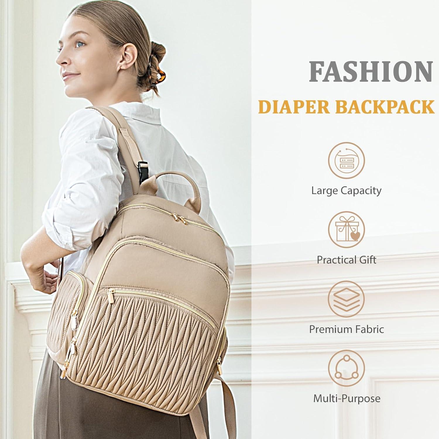 Mochila para Pañales Miss Fong Caqui - 16 Bolsillos, Impermeable