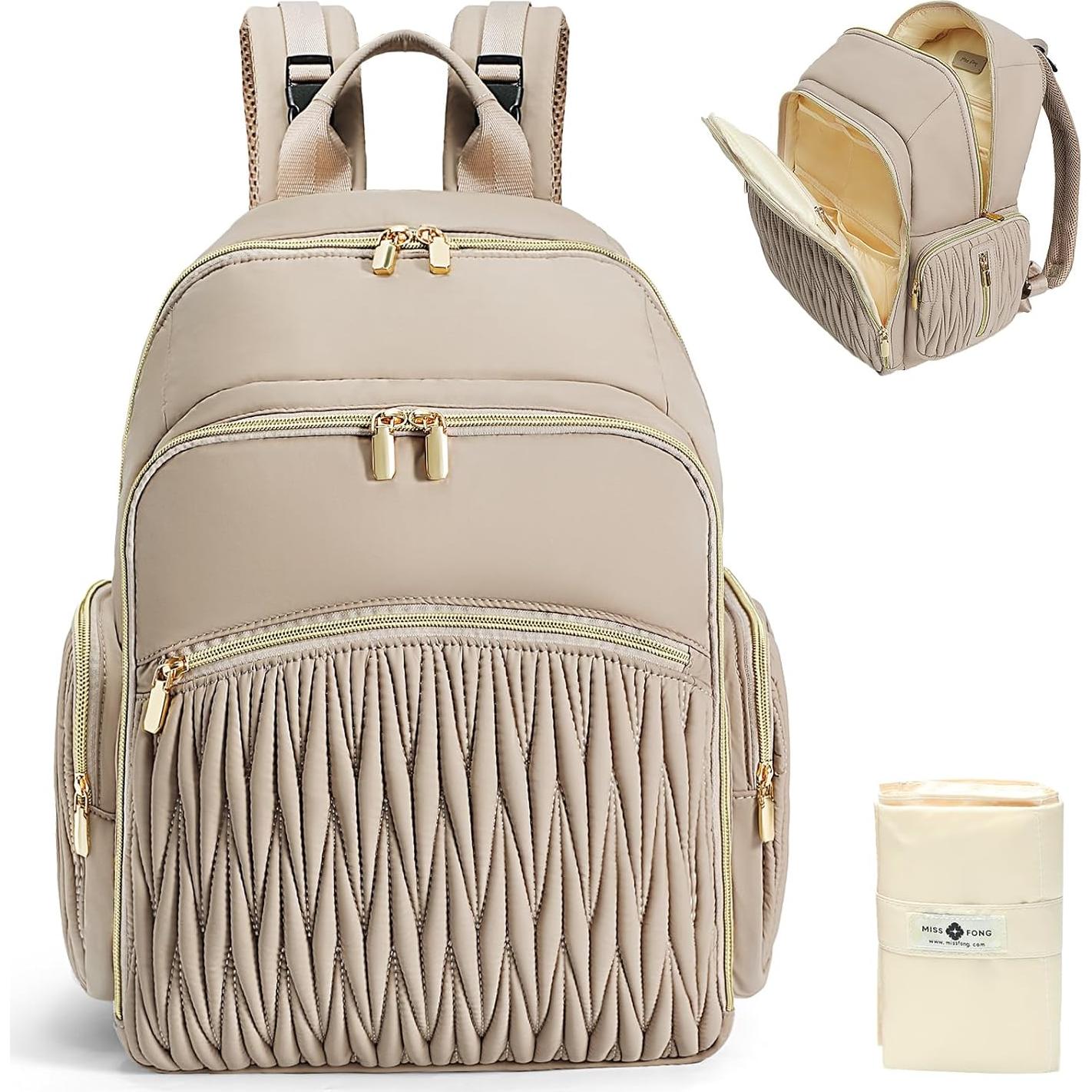 Mochila para Pañales Miss Fong Caqui - 16 Bolsillos, Impermeable