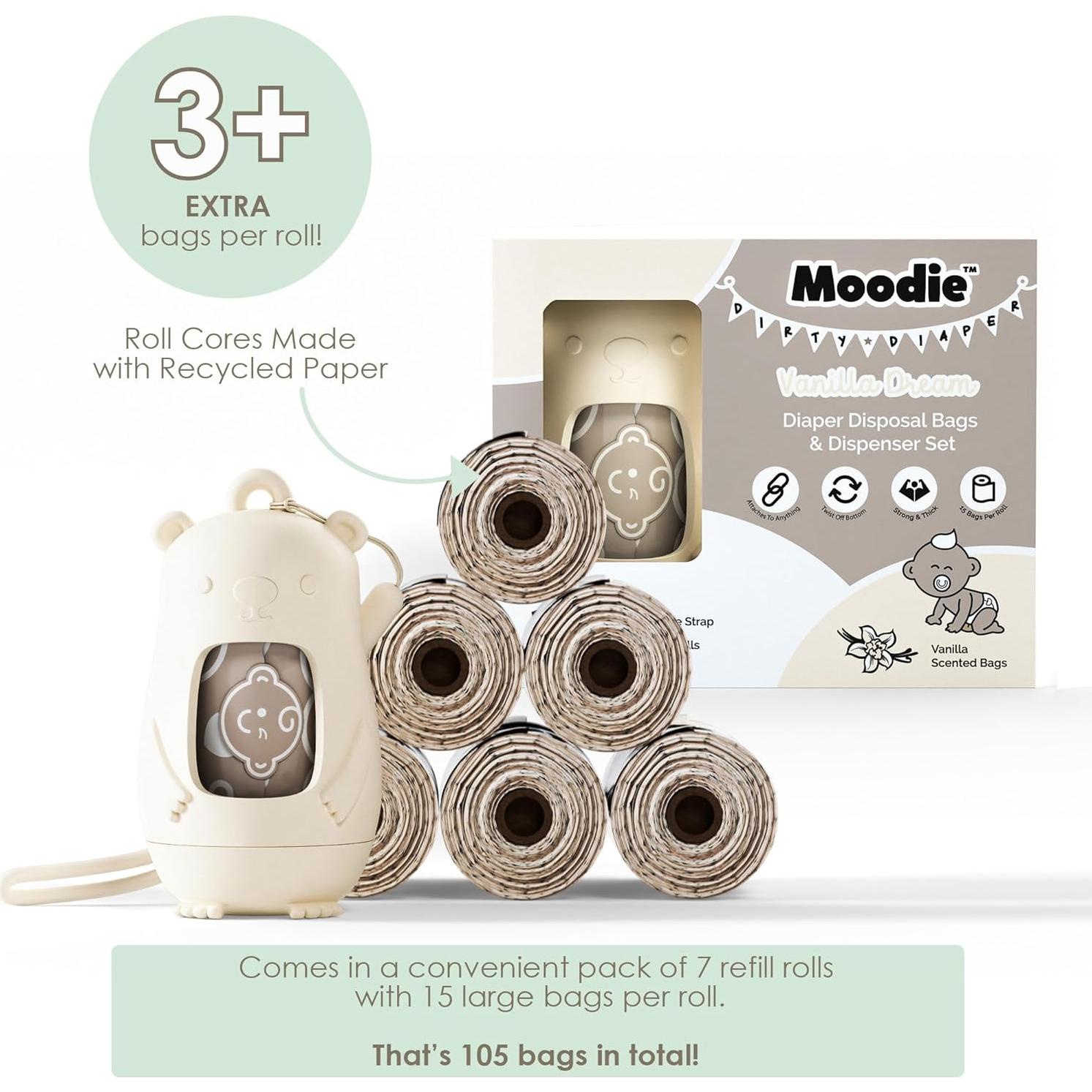 Dispensador de Bolsas Desechables Moodie 105 Bolsas Vainilla