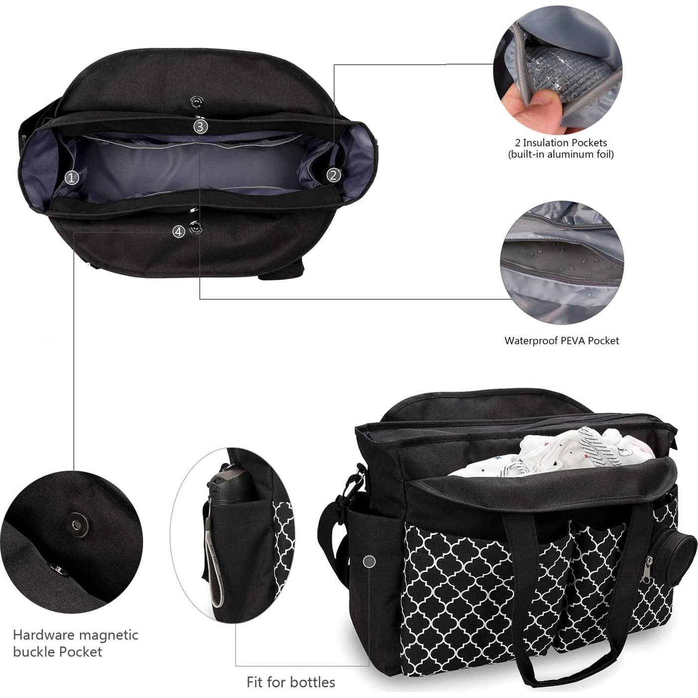 Bolsa de Pañales Tote MEYTEILAY Negra 42x15x33 cm Impermeable