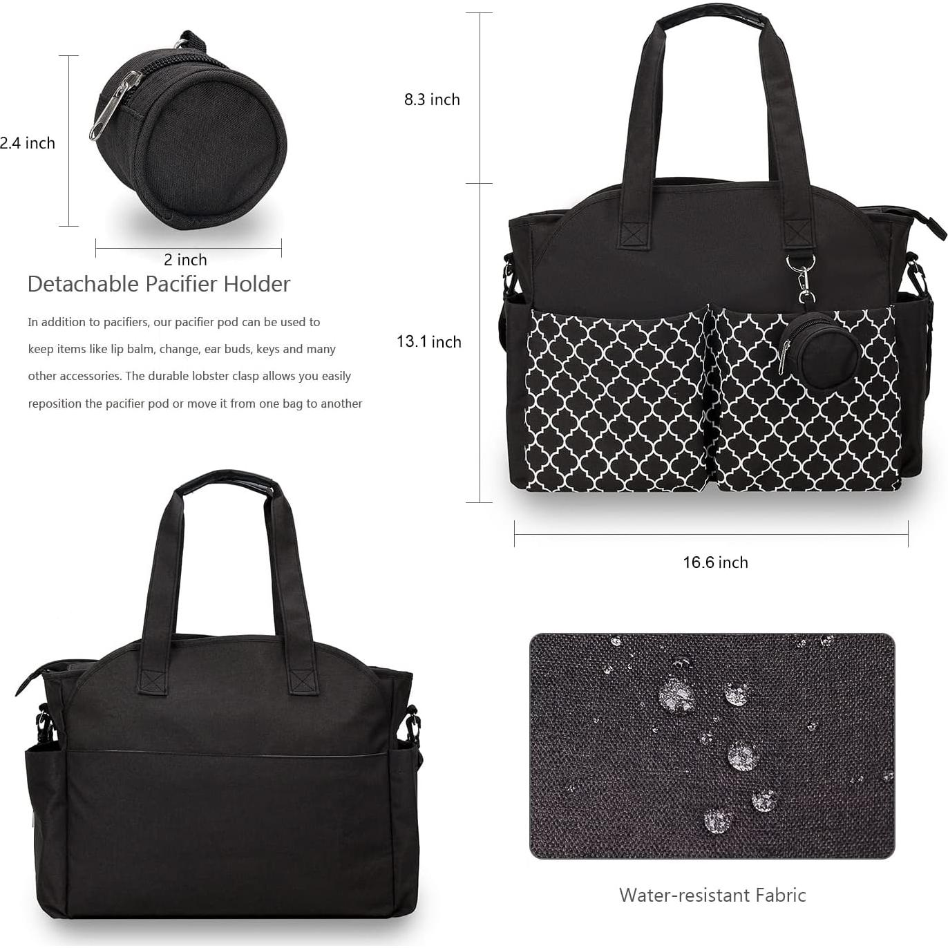 Bolsa de Pañales Tote MEYTEILAY Negra 42x15x33 cm Impermeable