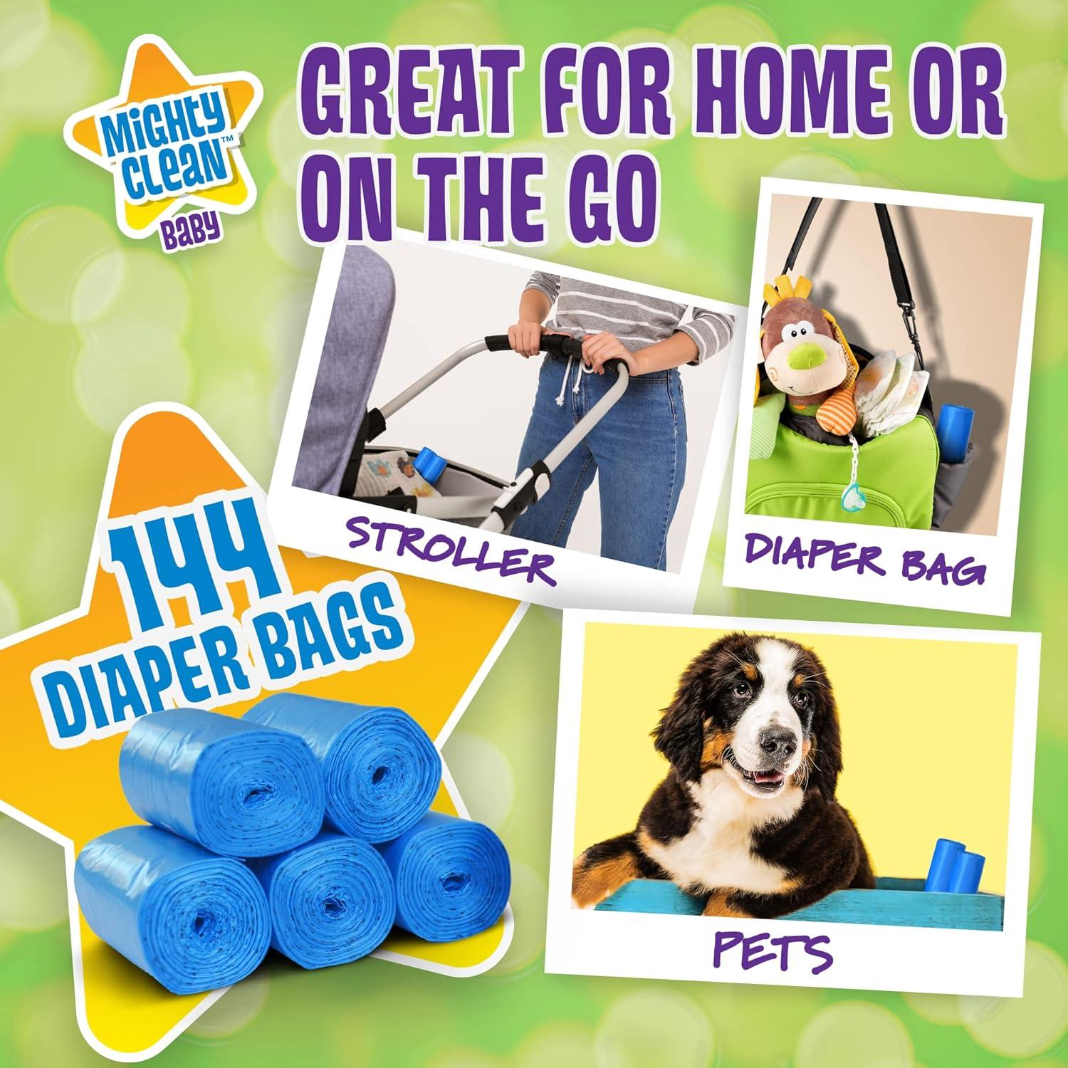 Rollos de Repuesto para Bolsas Desechables Mighty Clean Baby - 144 Unidades Aroma a Polvo