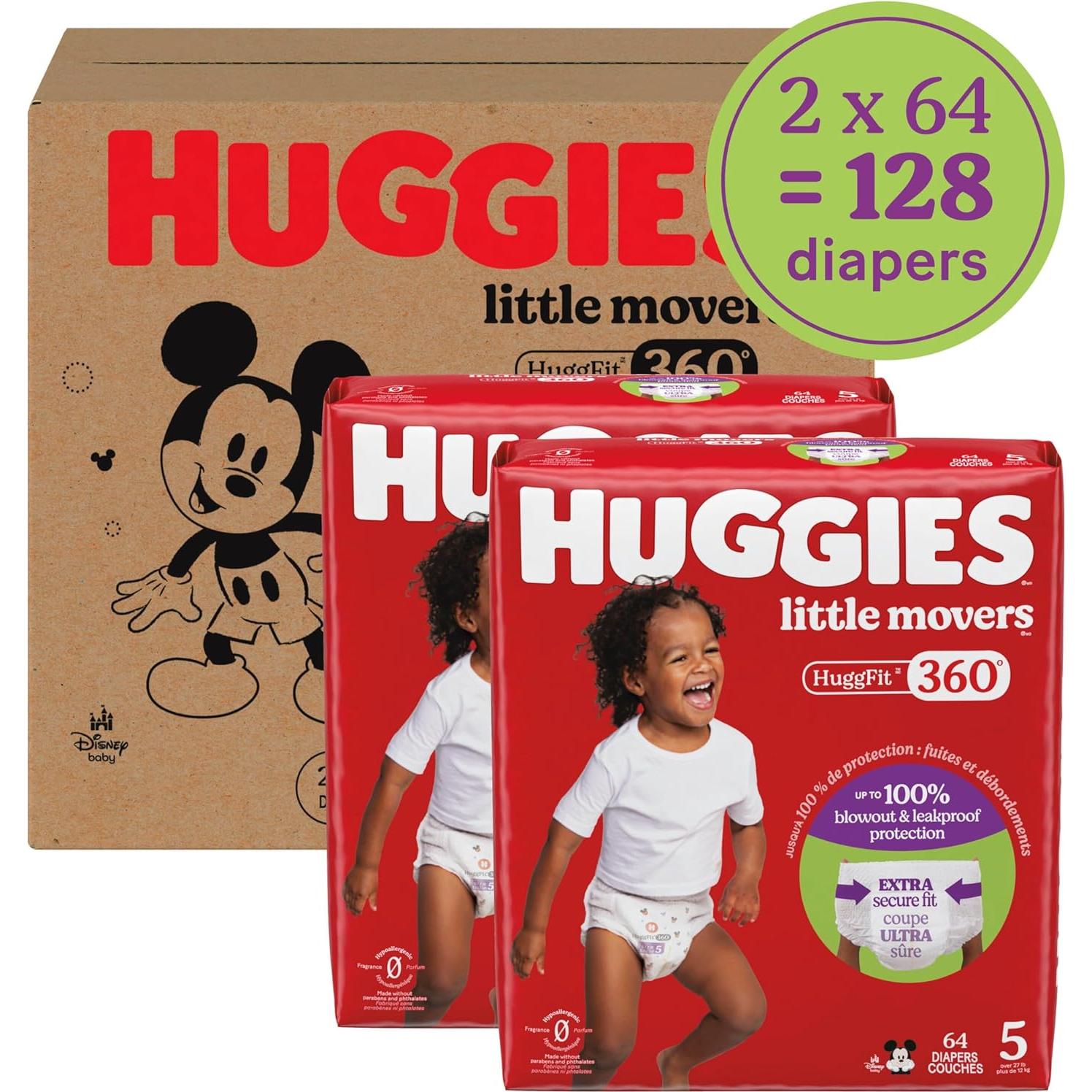 Pañales Huggies Little Movers HuggFit 360° Talla 5 - 128 Unidades