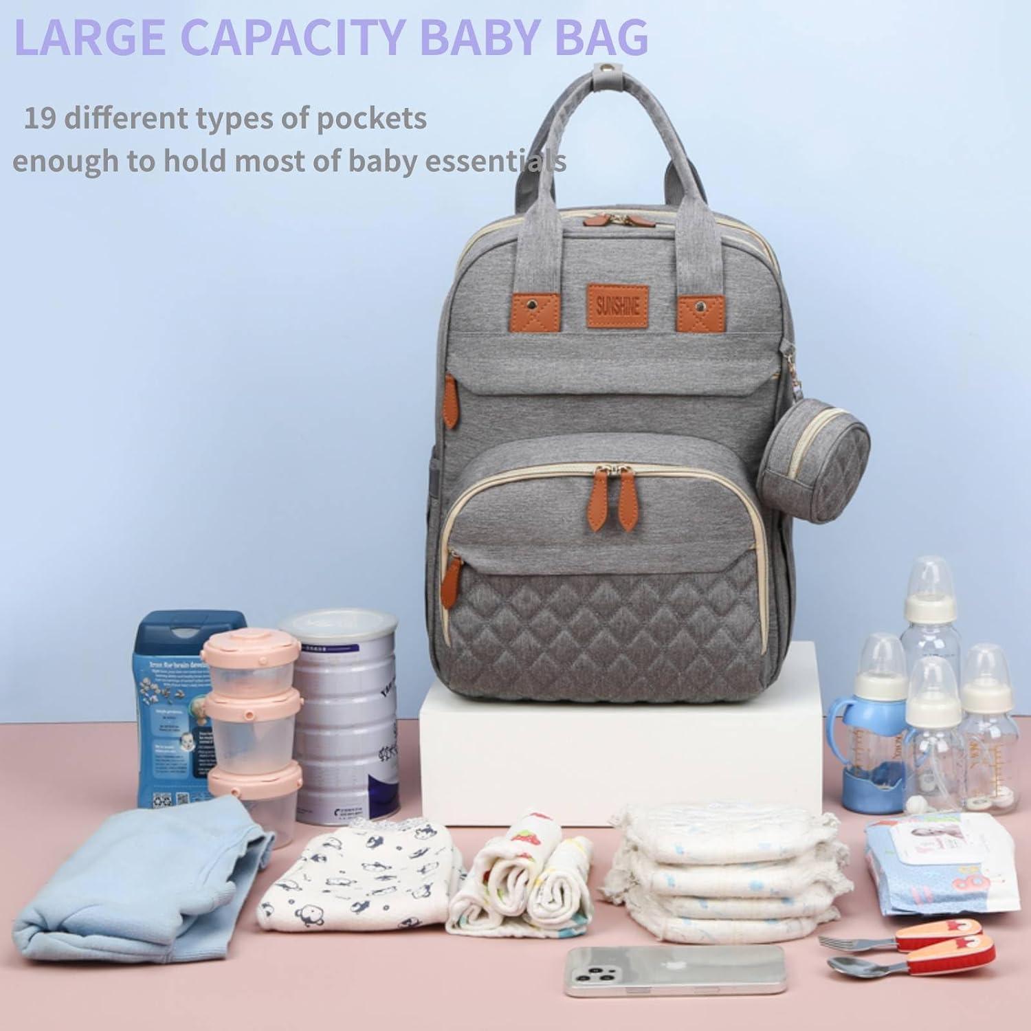 Mochila para Pañales Bebé Gris con Estación de Cambio USB 19L