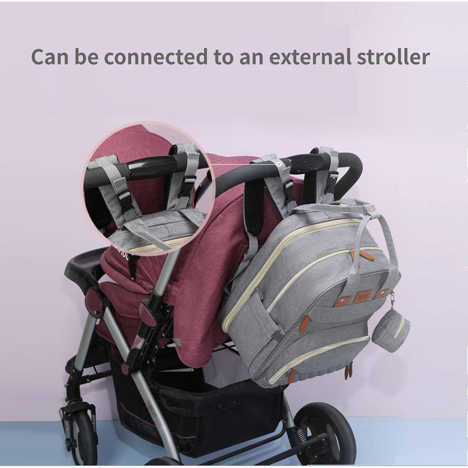 Mochila para Pañales Bebé Gris con Estación de Cambio USB 19L