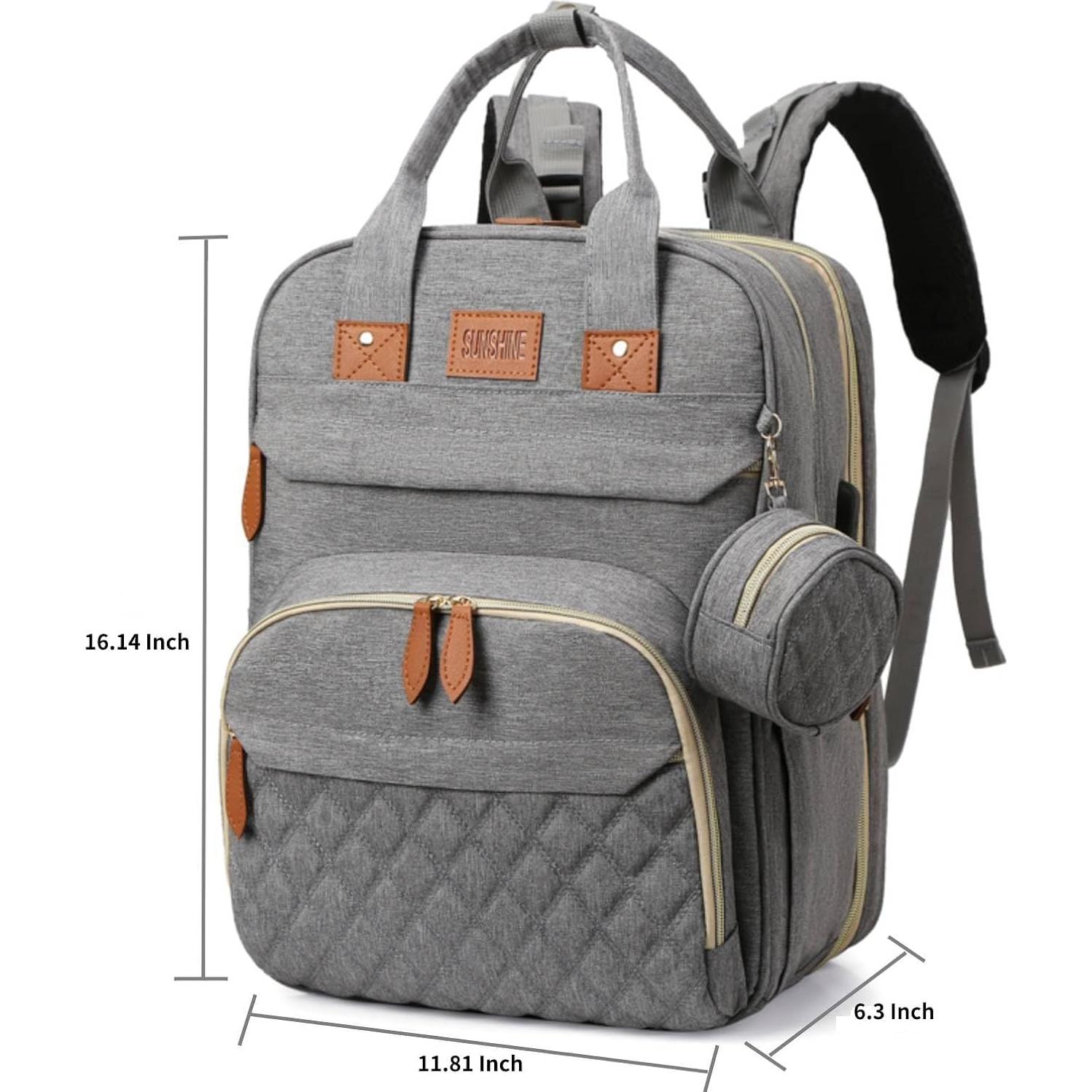 Mochila para Pañales Bebé Gris con Estación de Cambio USB 19L