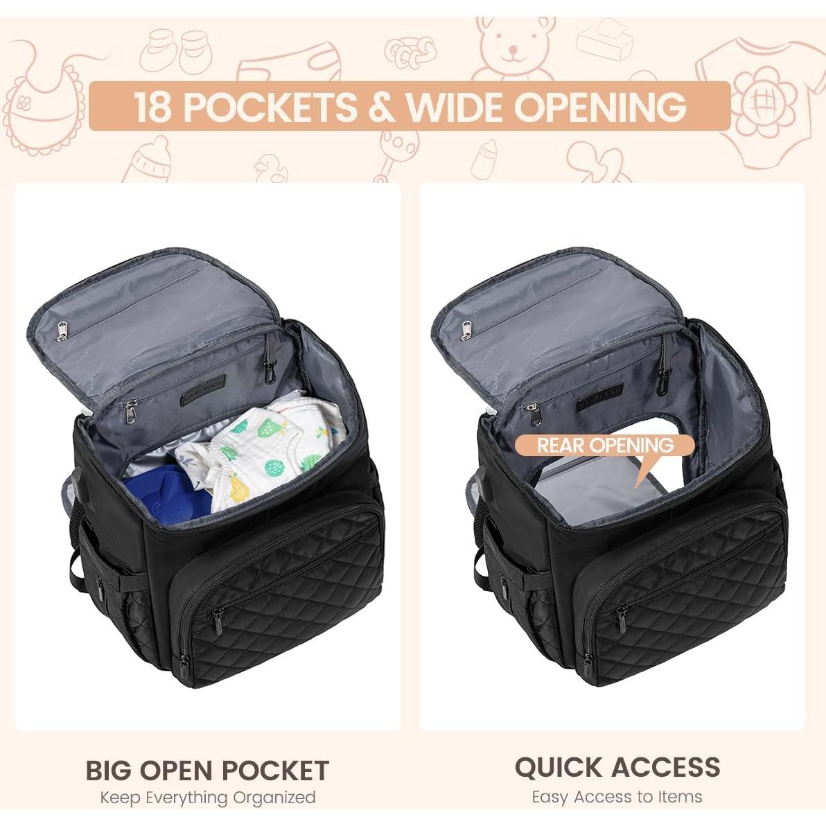 Mochila para Pañales LoveVook Grande Negra con Cambiador
