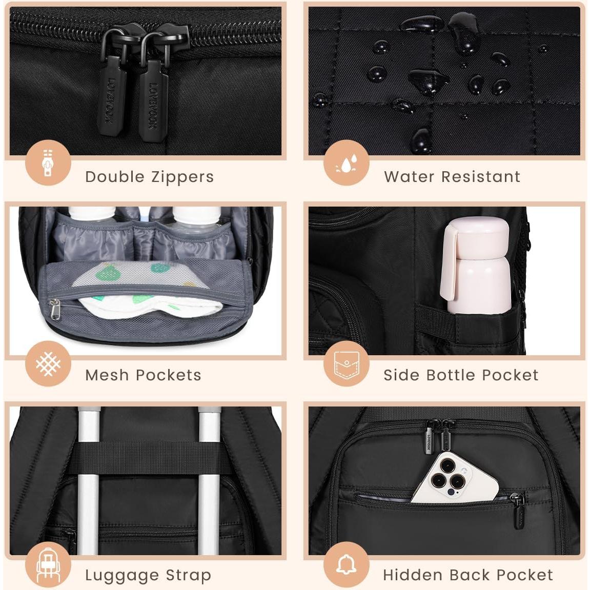 Mochila para Pañales LoveVook Grande Negra con Cambiador