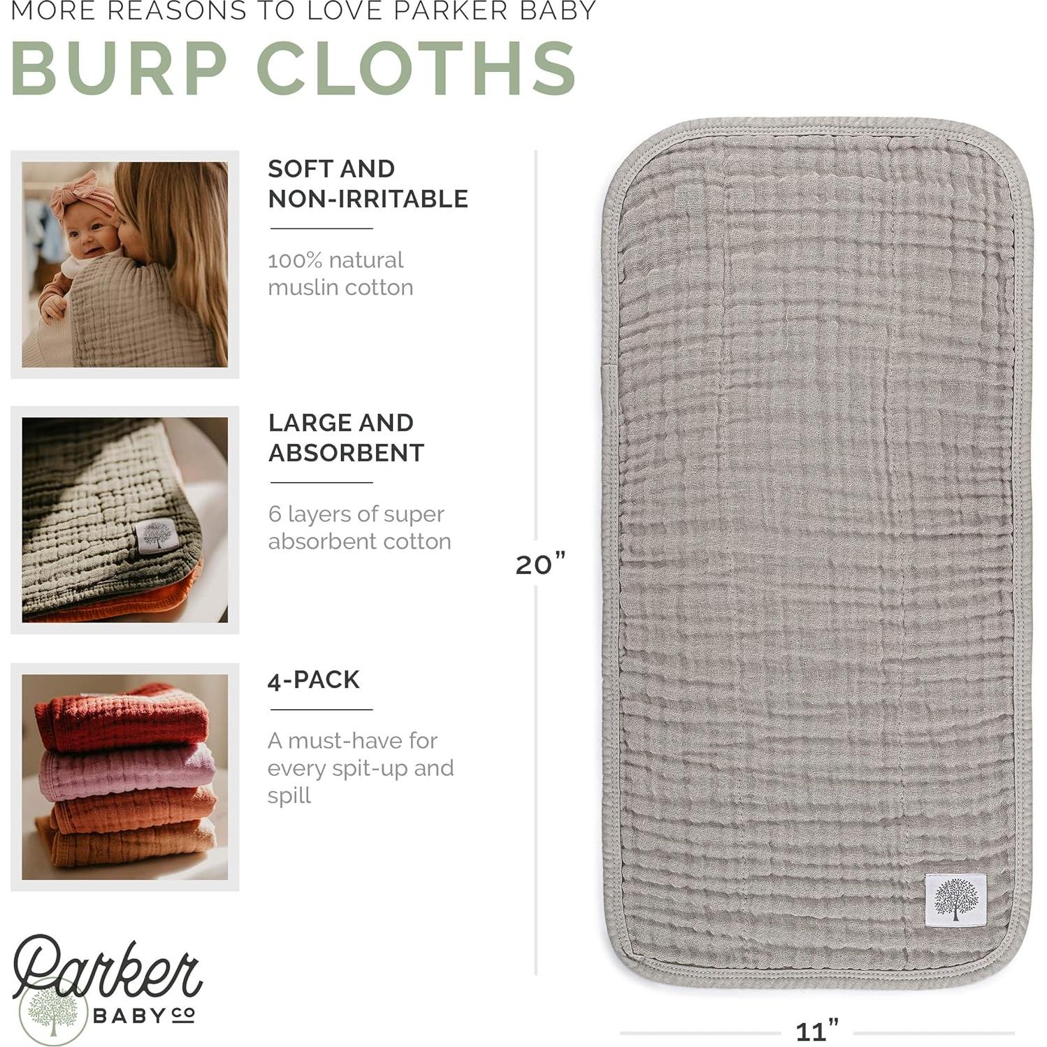 Pañales para Eructar Parker Baby Co. 100% Algodón Set de 4