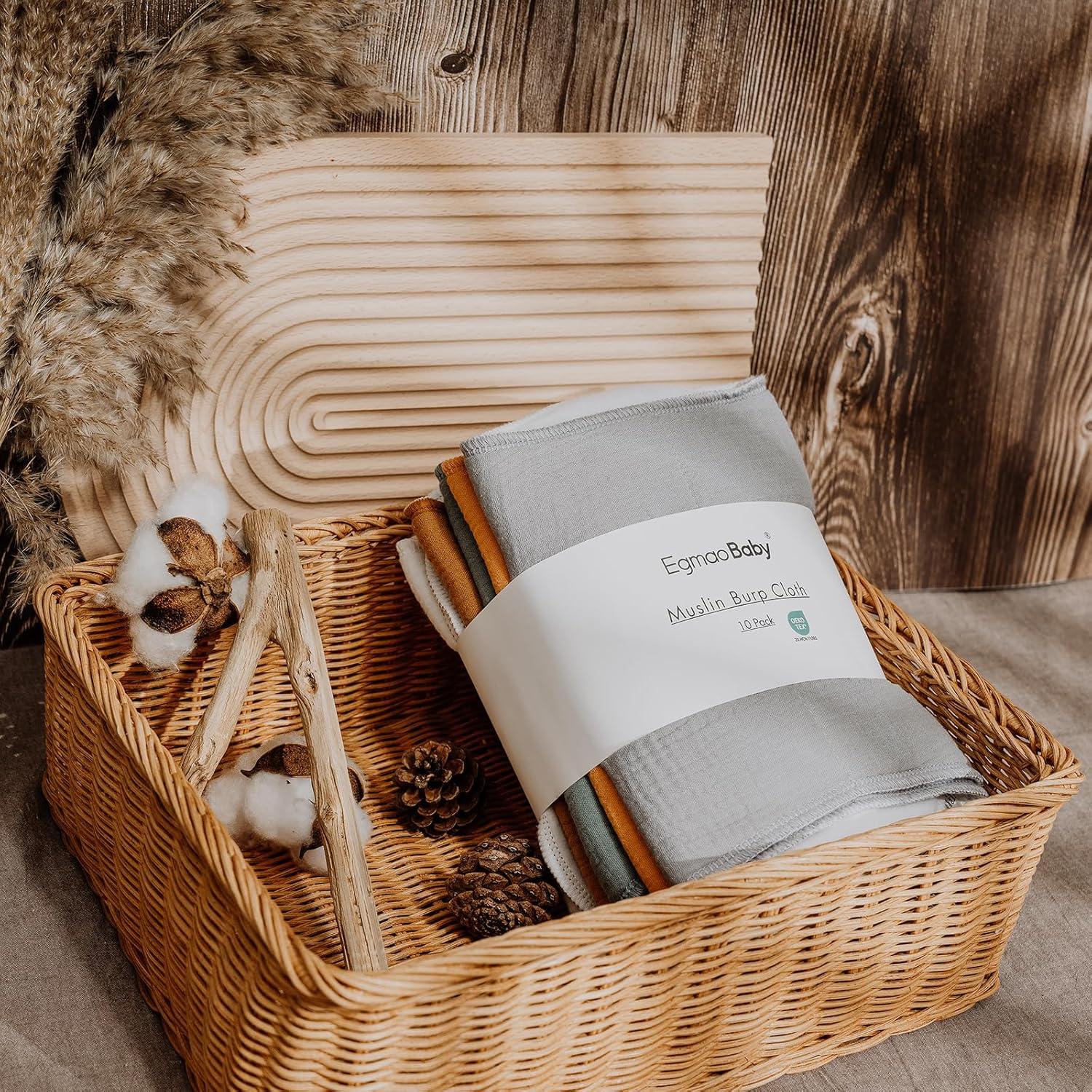 Paños de Eructo de Muselina Orgánica Egmao - 10 Piezas 50.8x25.4cm