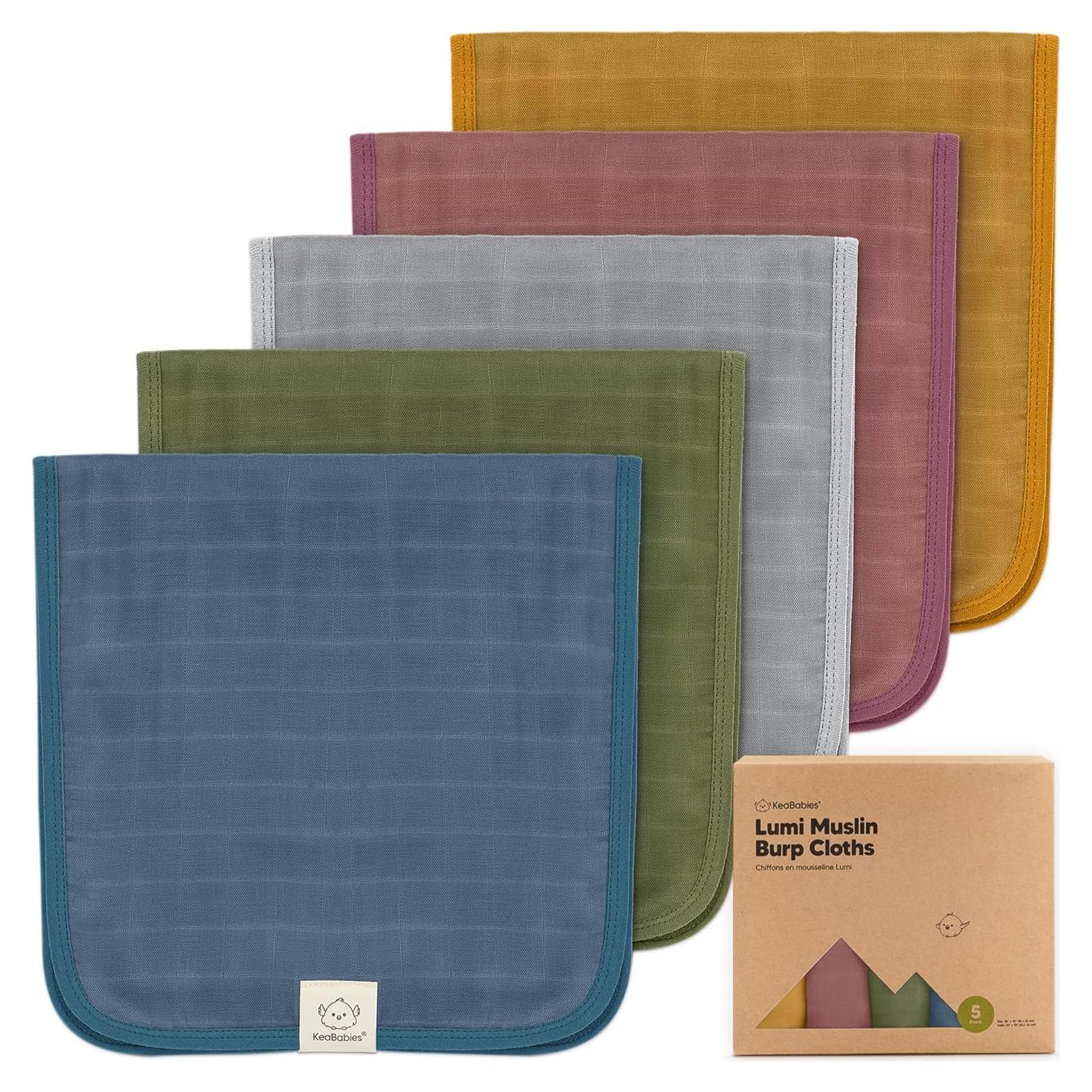 Paquete de 5 Paños de Eructo KeaBabies - Muselina Orgánica Suave